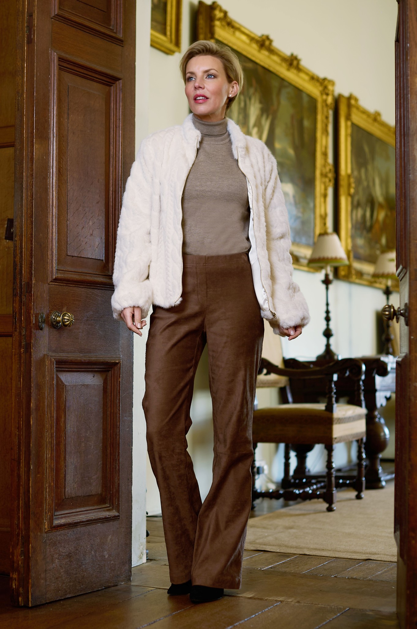 Robell Joella Faux Suede Flare Trousers Tan 18