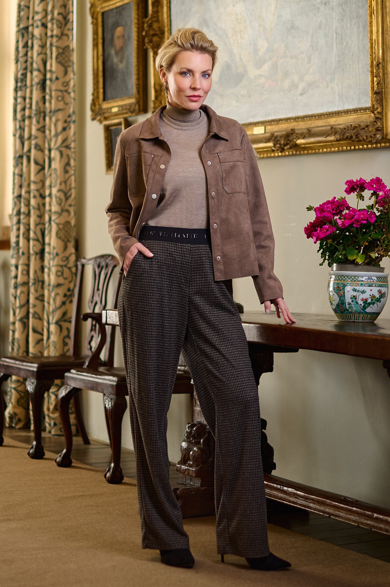 Britt Houndstooth Check Trouser Dark Brown 38/39