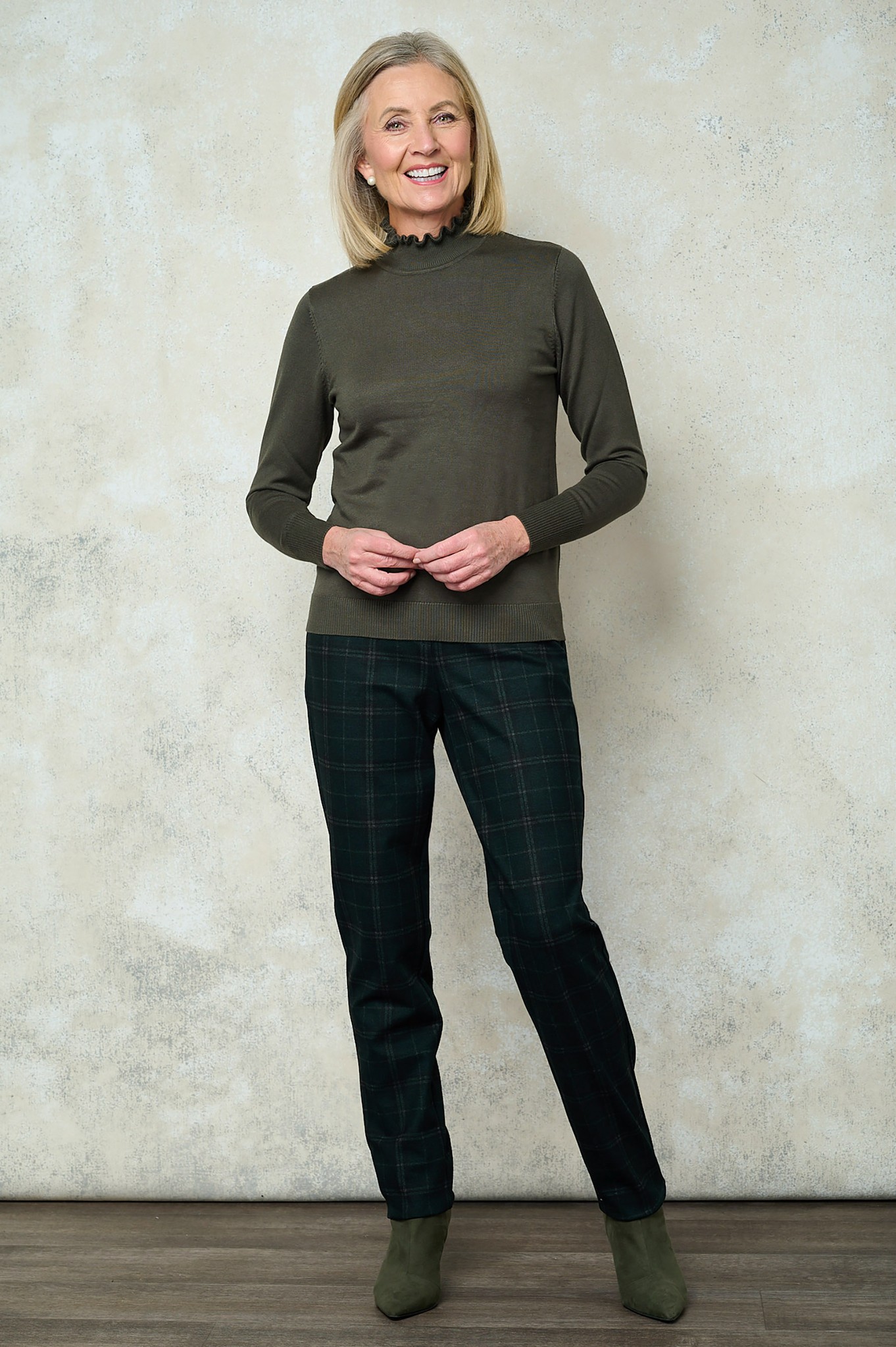 Bella Bannatyne Tartan Check Trouser Winter Moss 88