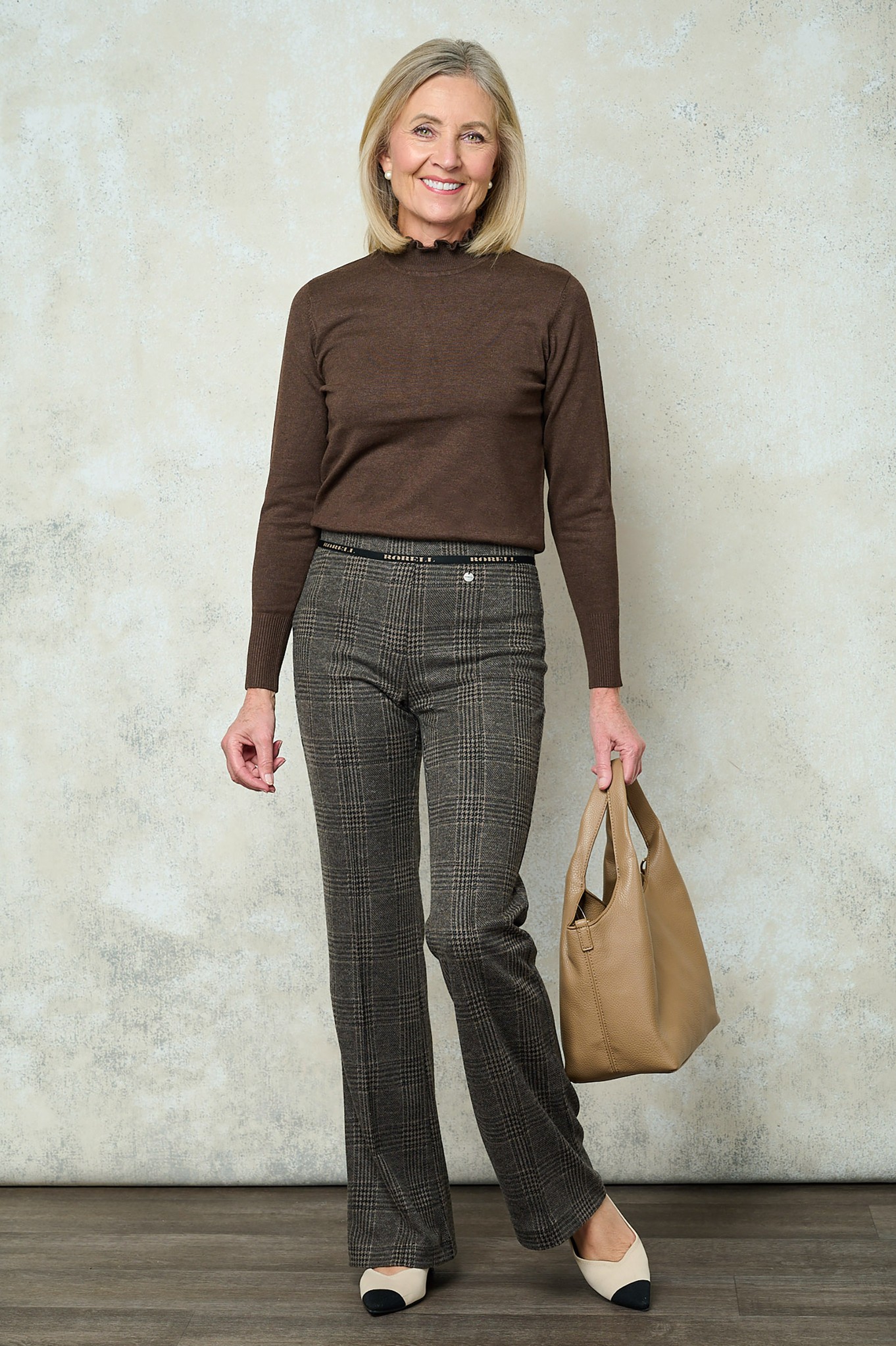 Joella Beaumont Check Kick Flare Trouser Dark Brown 38/39