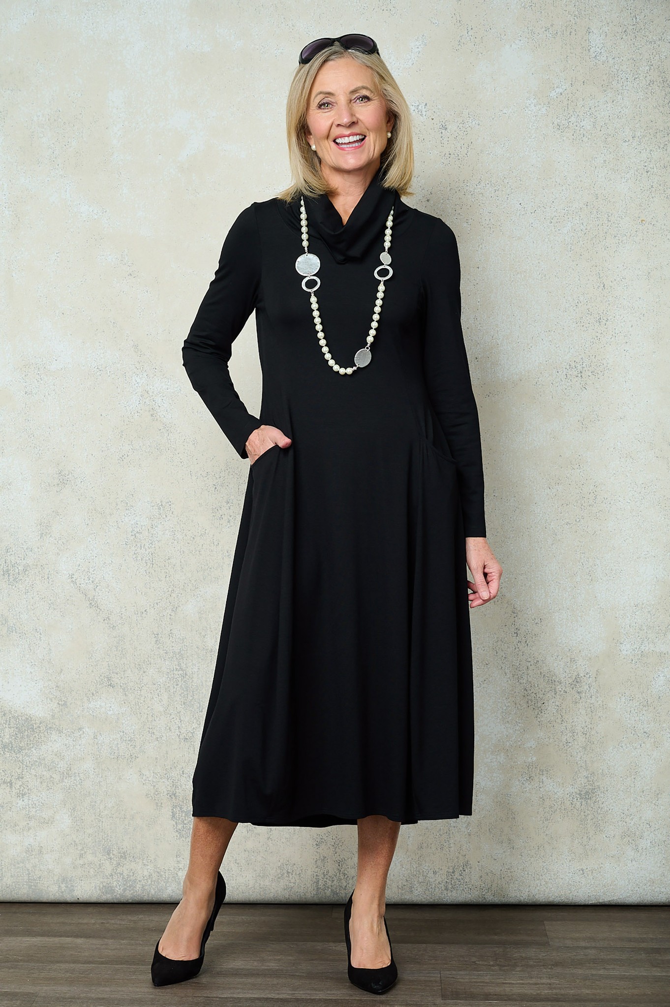 Noen Cowl Collar Jersey Dress Black 90