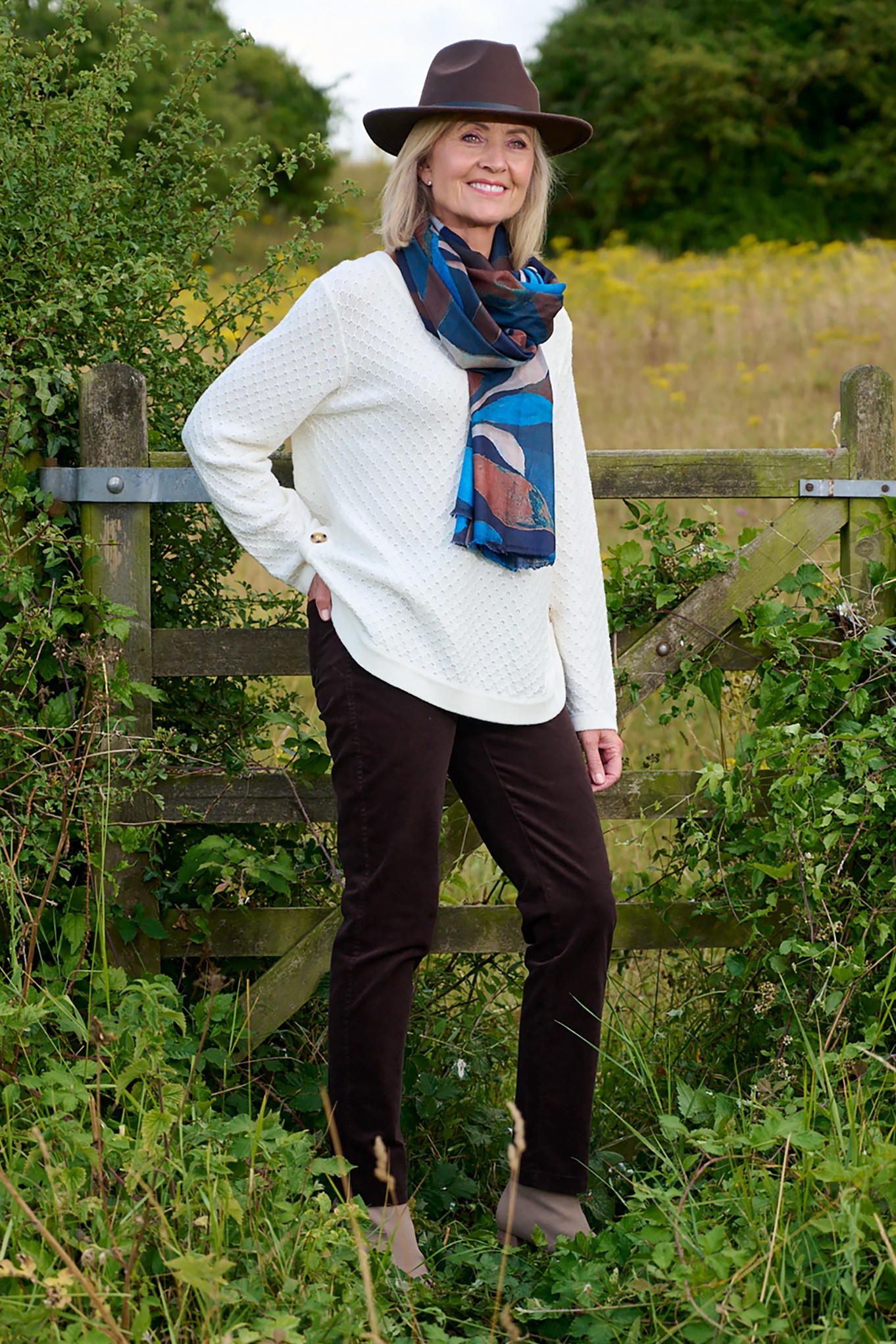 Robell Bella Petite Needlecord Trousers Brown 38-9