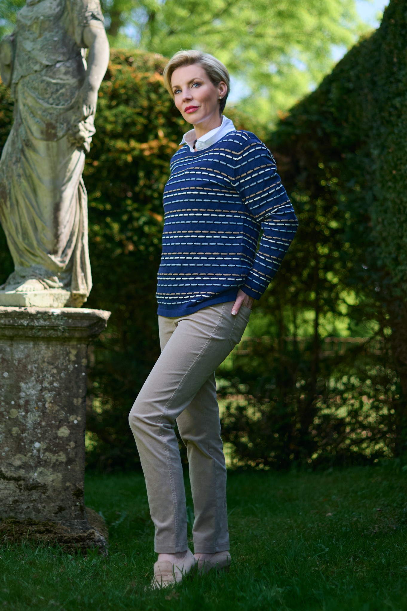 Robell Bella Petite Needlecord Trousers Light Beige 14