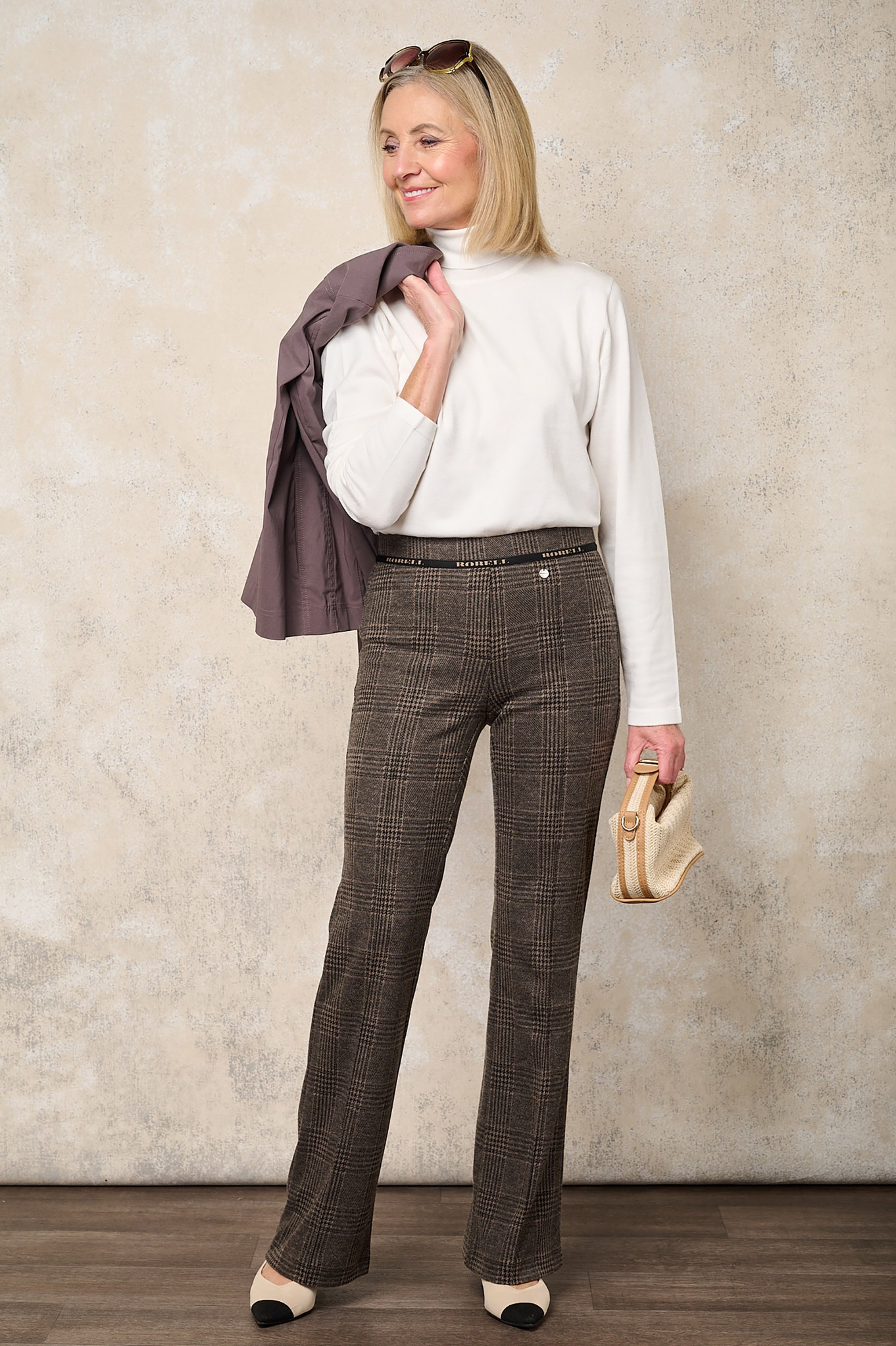 Joella Beaumont Check Kick Flare Trouser Dark Brown 38/39