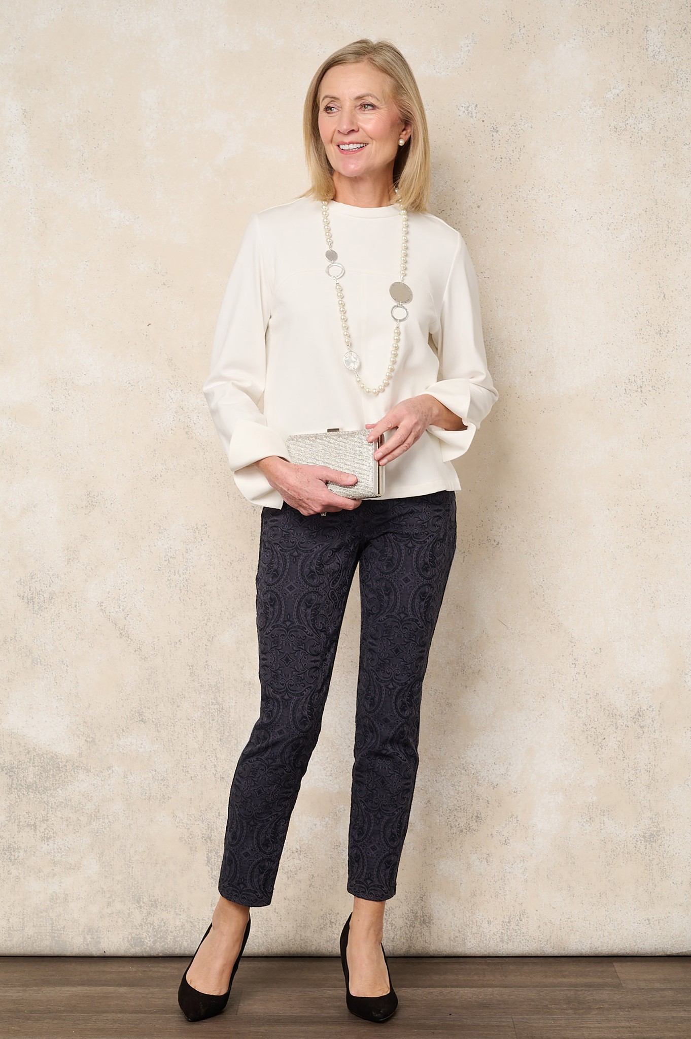 Robell Bella 09 Paisley Jacquard Trouser Anthracite 97