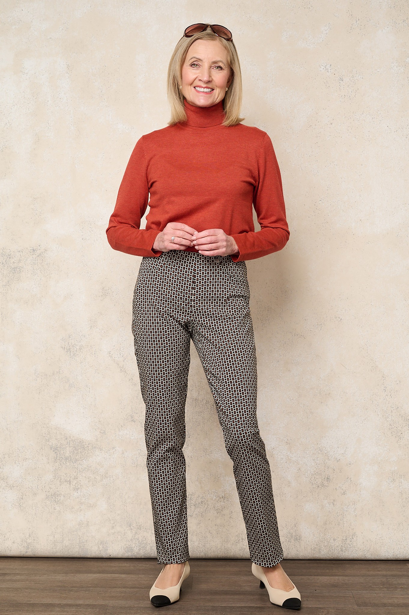 Robell Bella Geometric Oval Print Trouser Brown 39