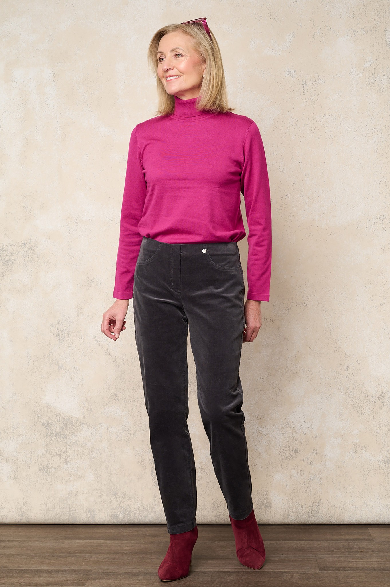 Robell Bella Needlecord Trousers Dark Grey 95