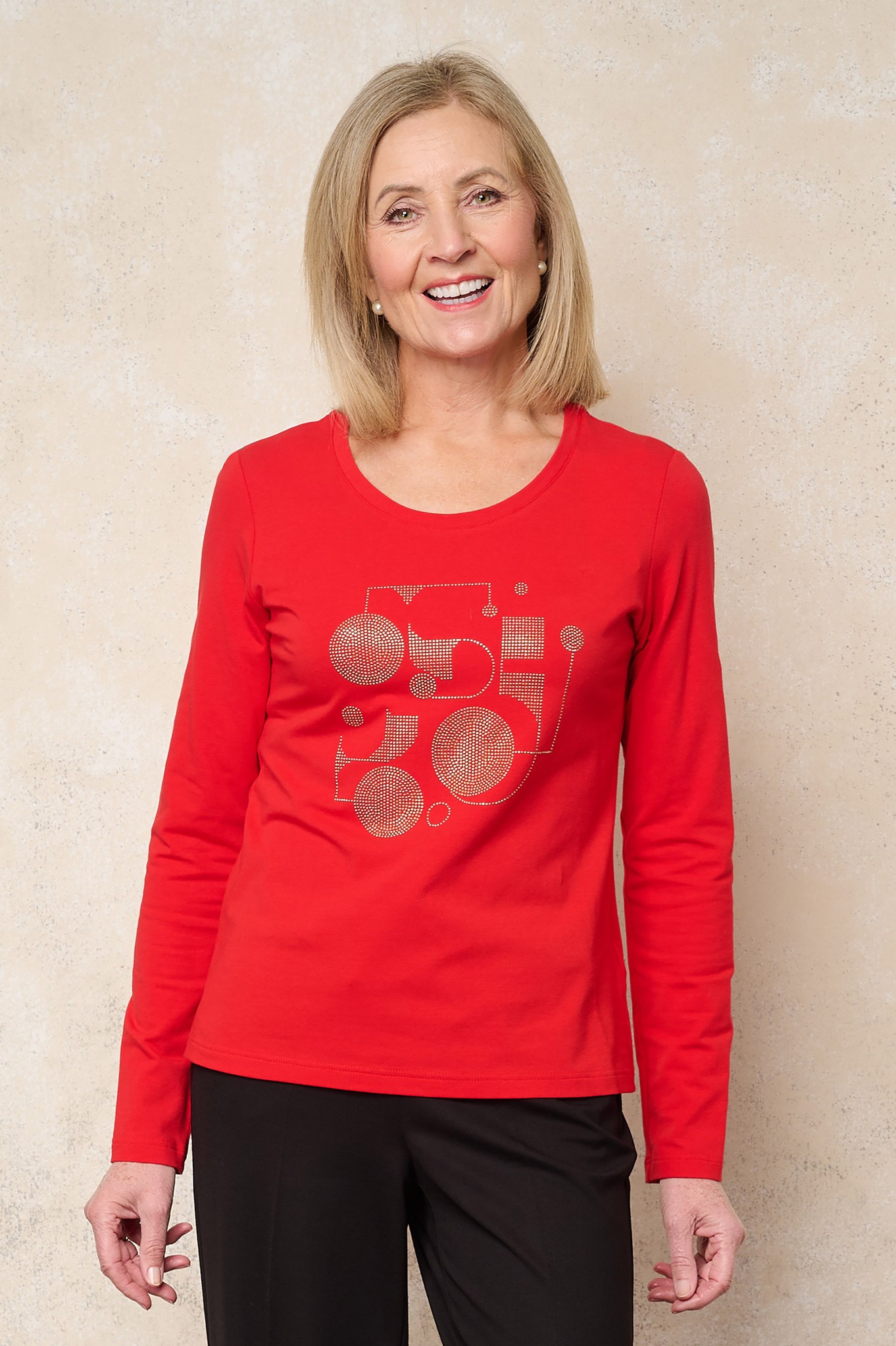 I’cona Embellished Metal Logo Jersey Top Rosso Red 46