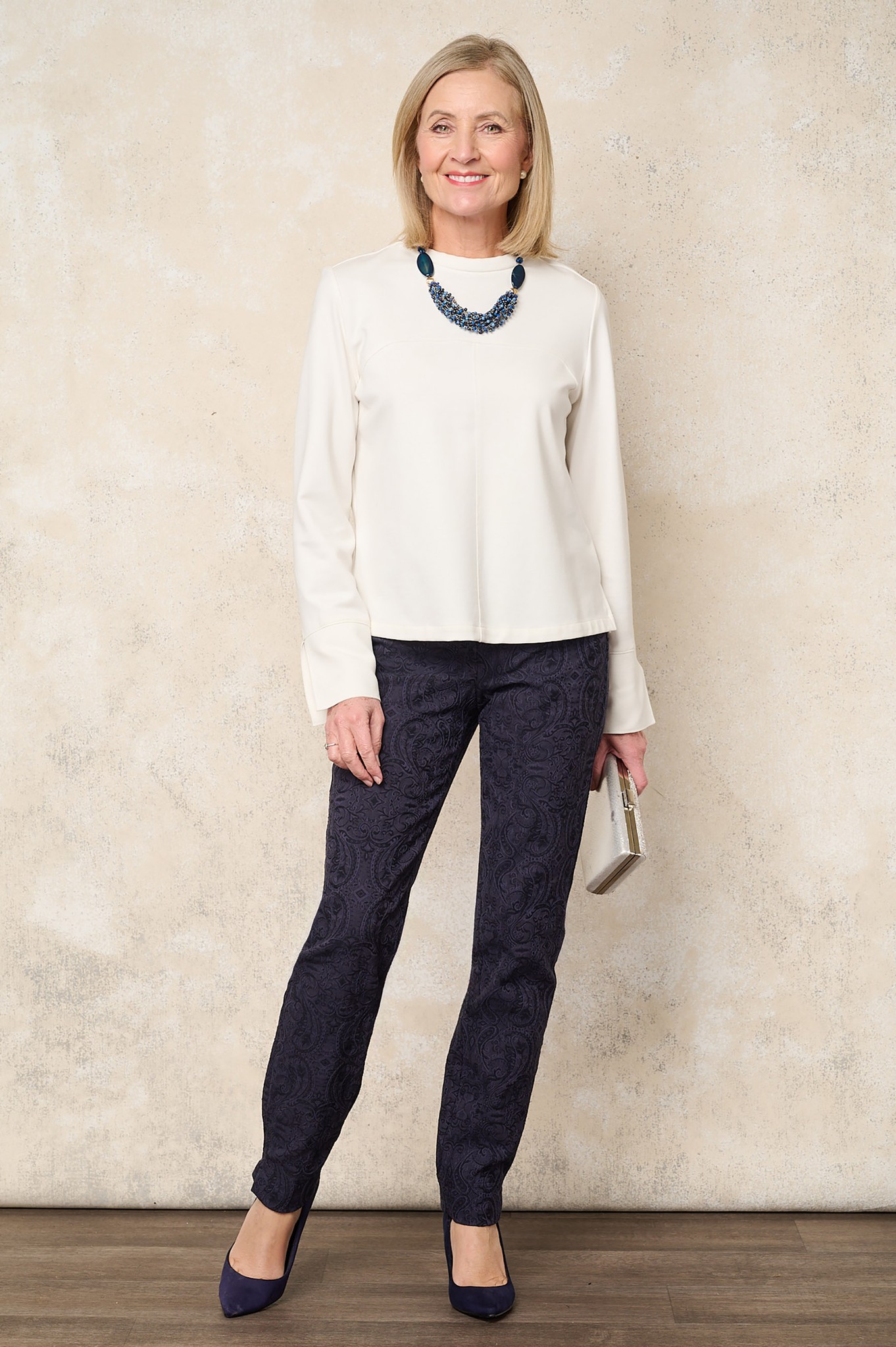 Robell Marie Paisley Jacquard Trouser Navy 69