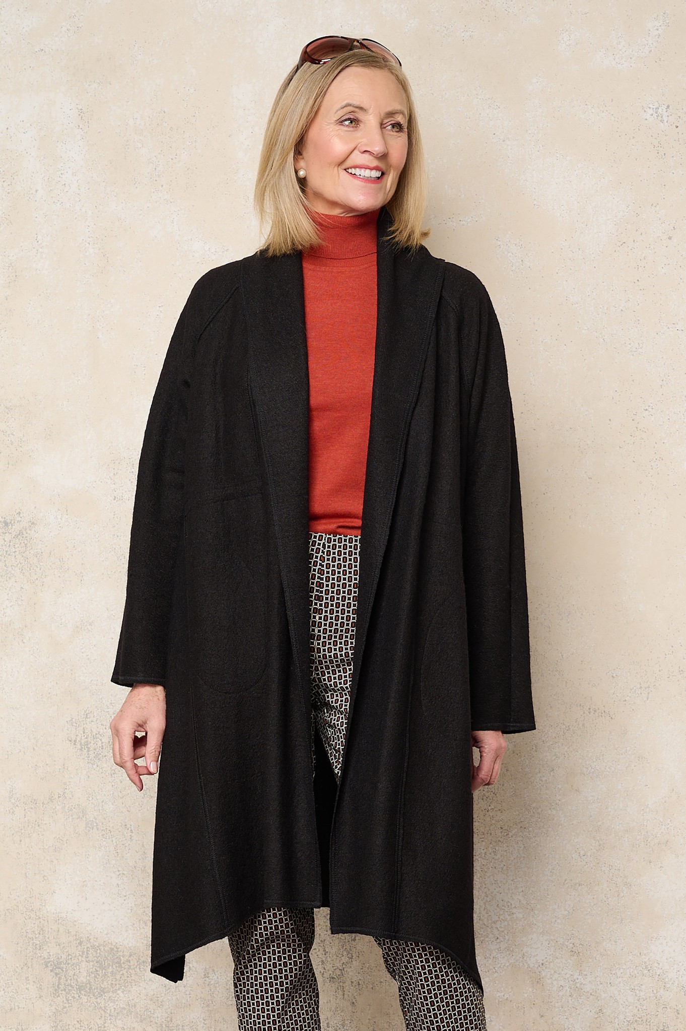 Noen Shawl Collar Wool Blend Cardigan Black 90