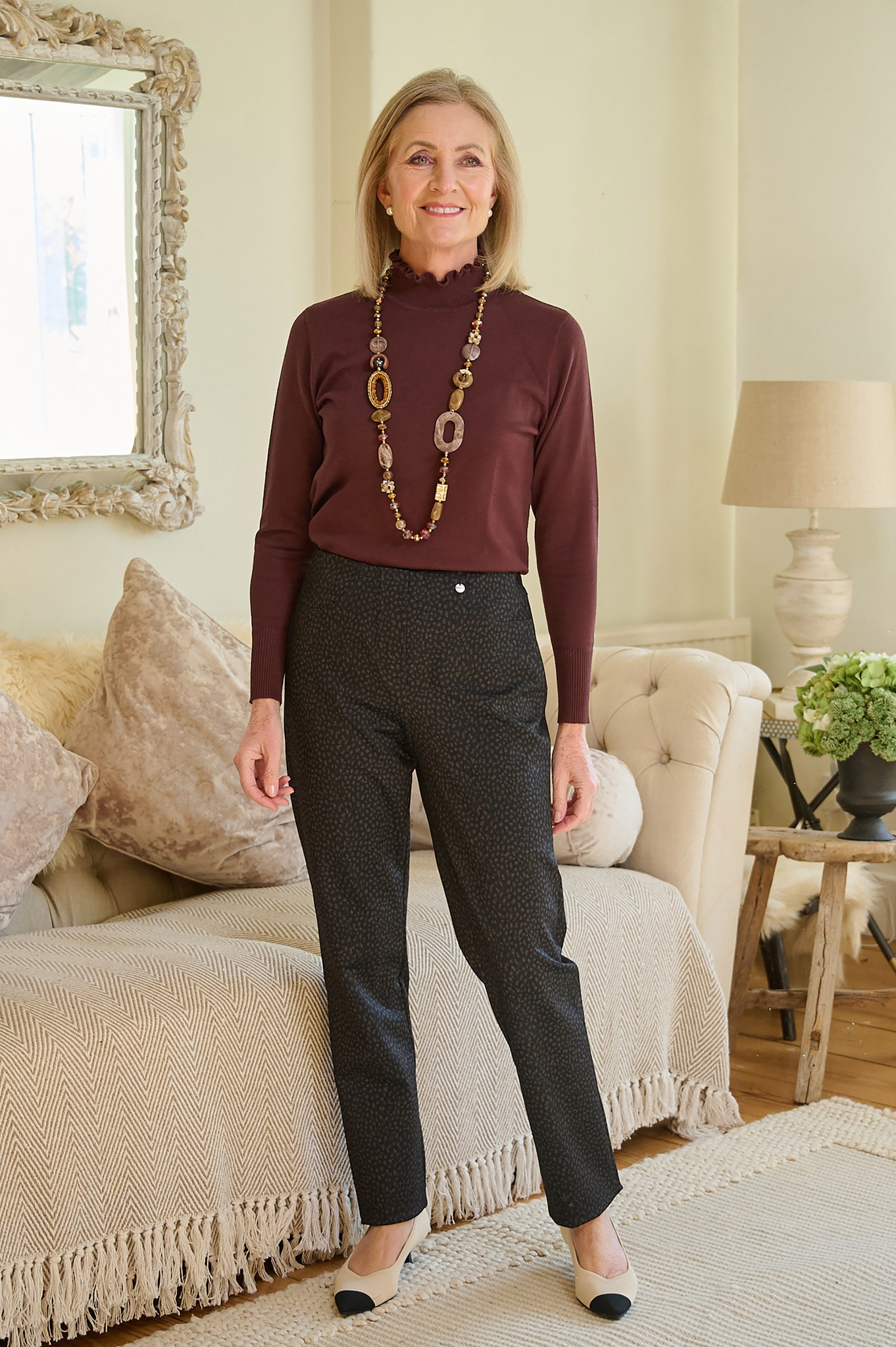 Bella Animal Abstract Woven Trouser Brown 39