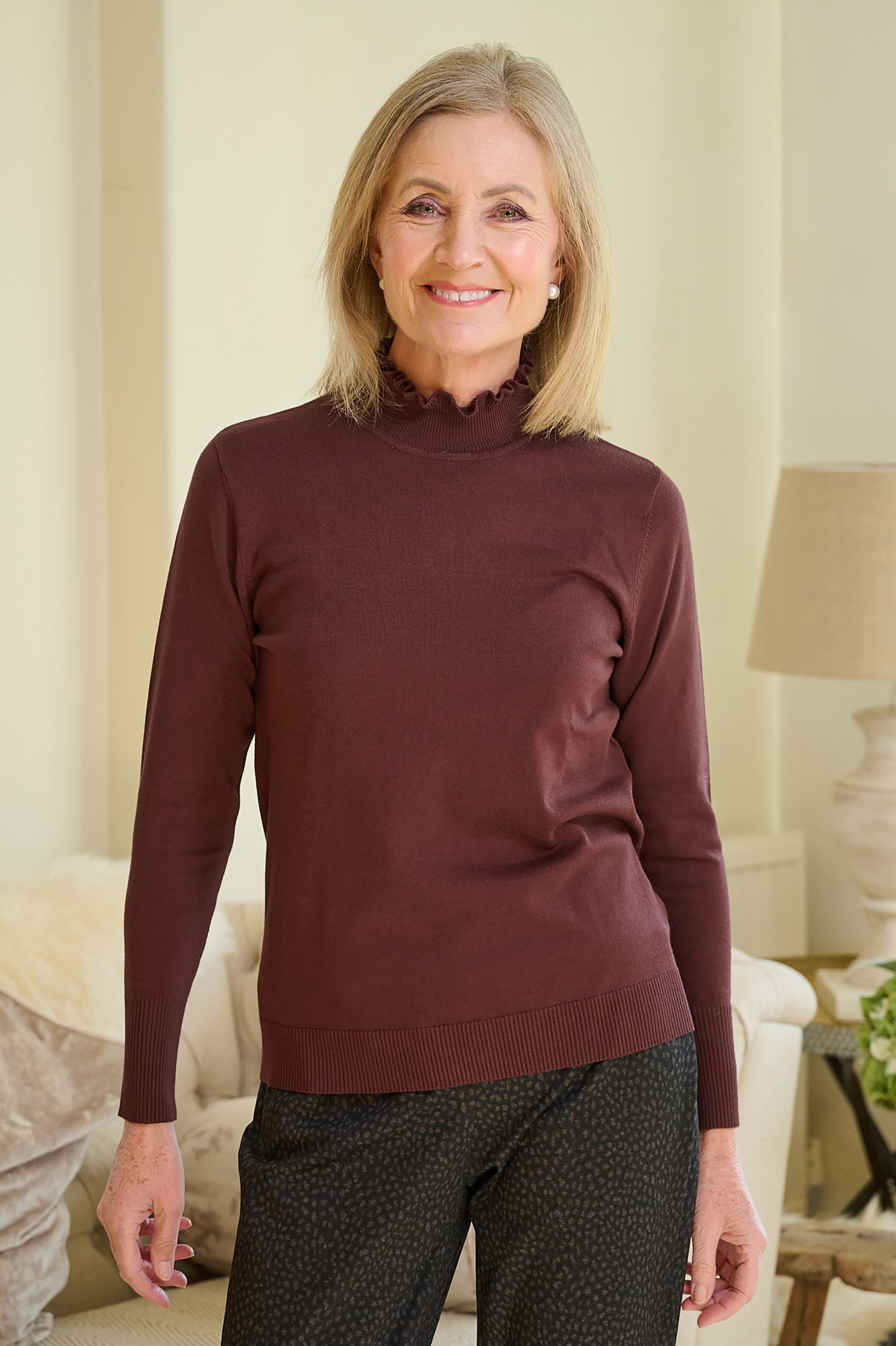 Sunday Ruched Neck Jumper Brown 38-9