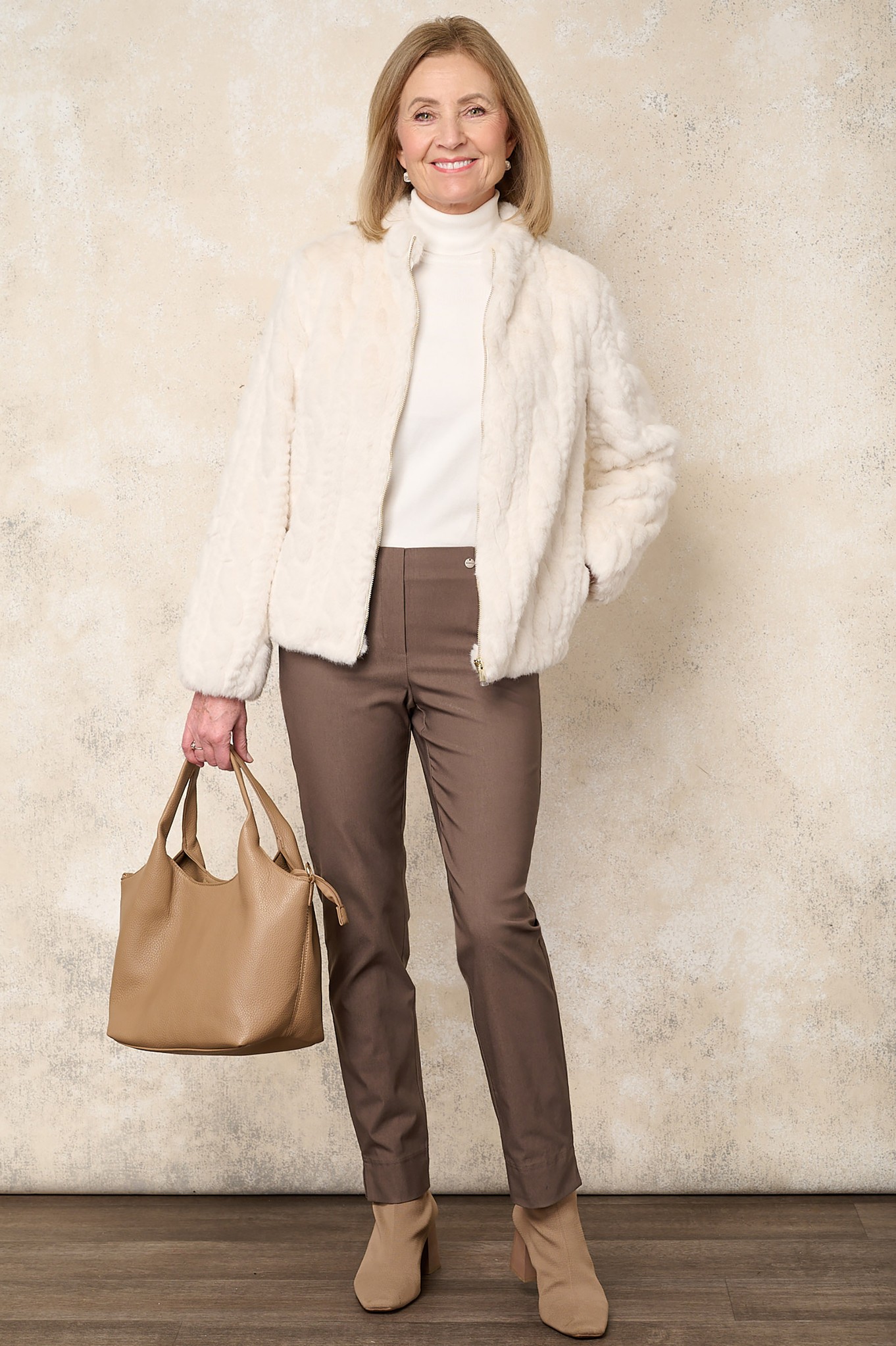 Robell Marie Petite Winter Weight Trousers Mink Brown 160