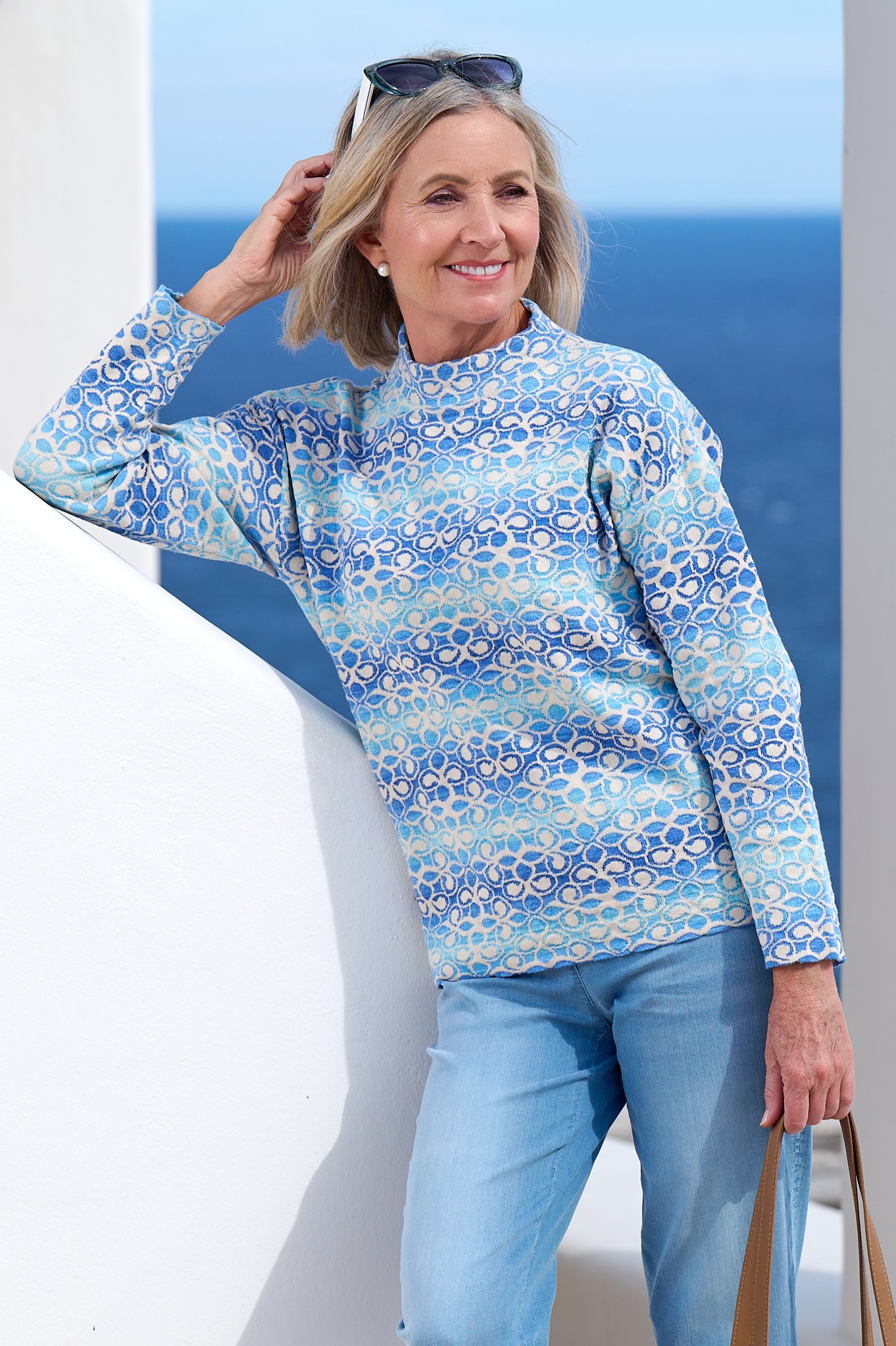 Sunday Alma Abstract Turtle Neck Jumper Indigo Multi 63