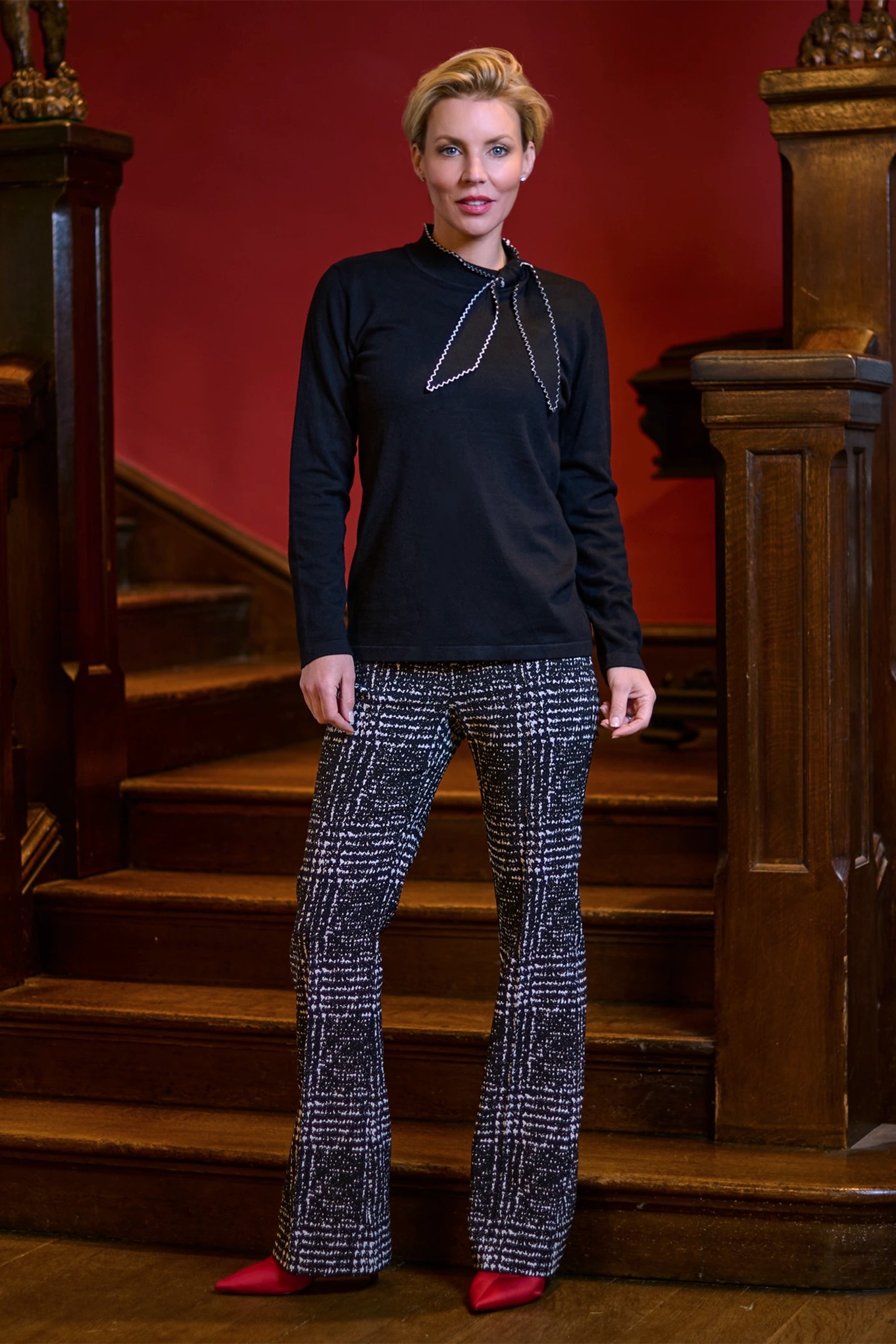 Robell Joella Abstract Plaid Kickflare Trouser Black 90