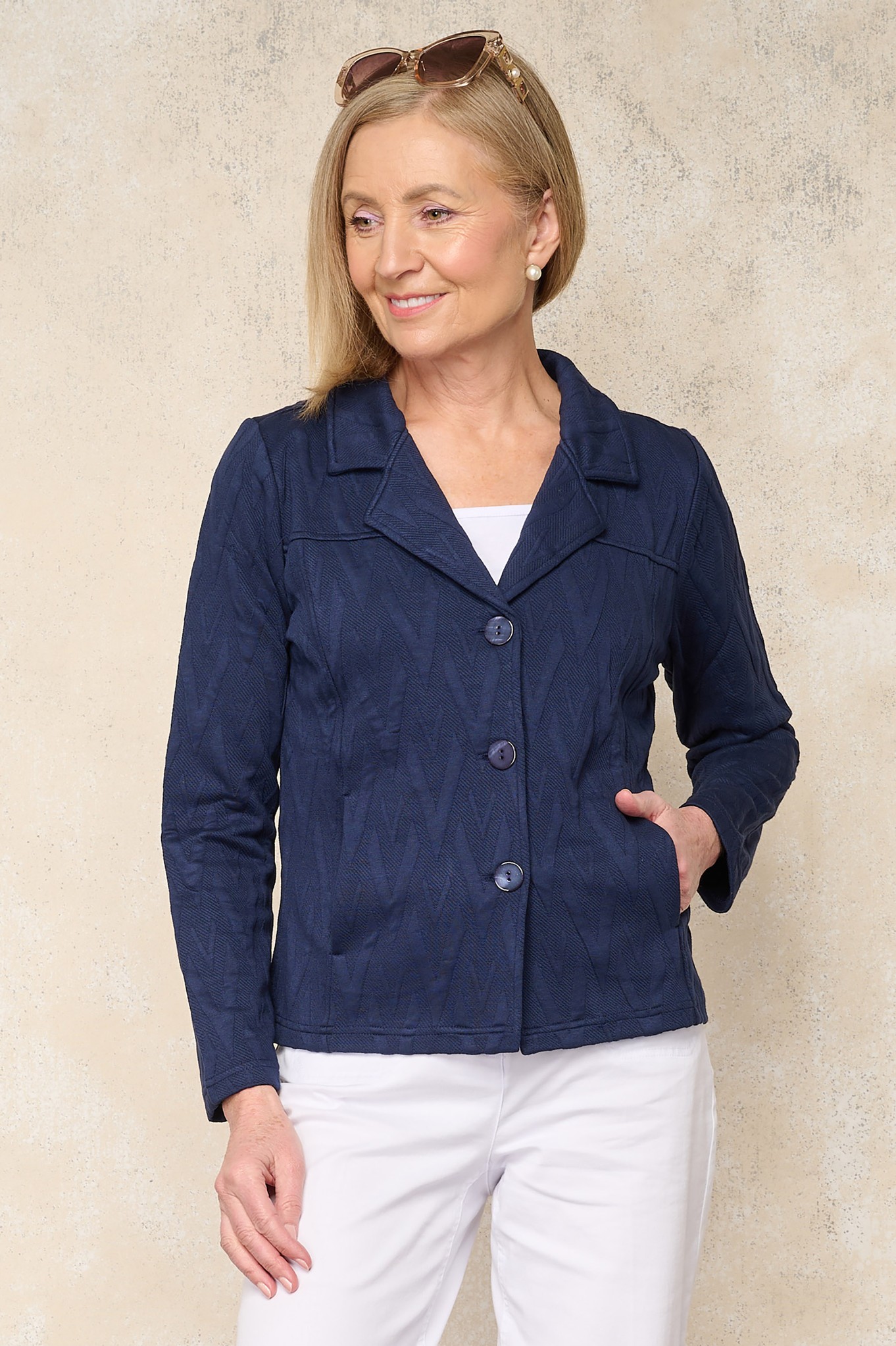 Sunday Melania Jersey Chevron Knit Jacket Navy 69