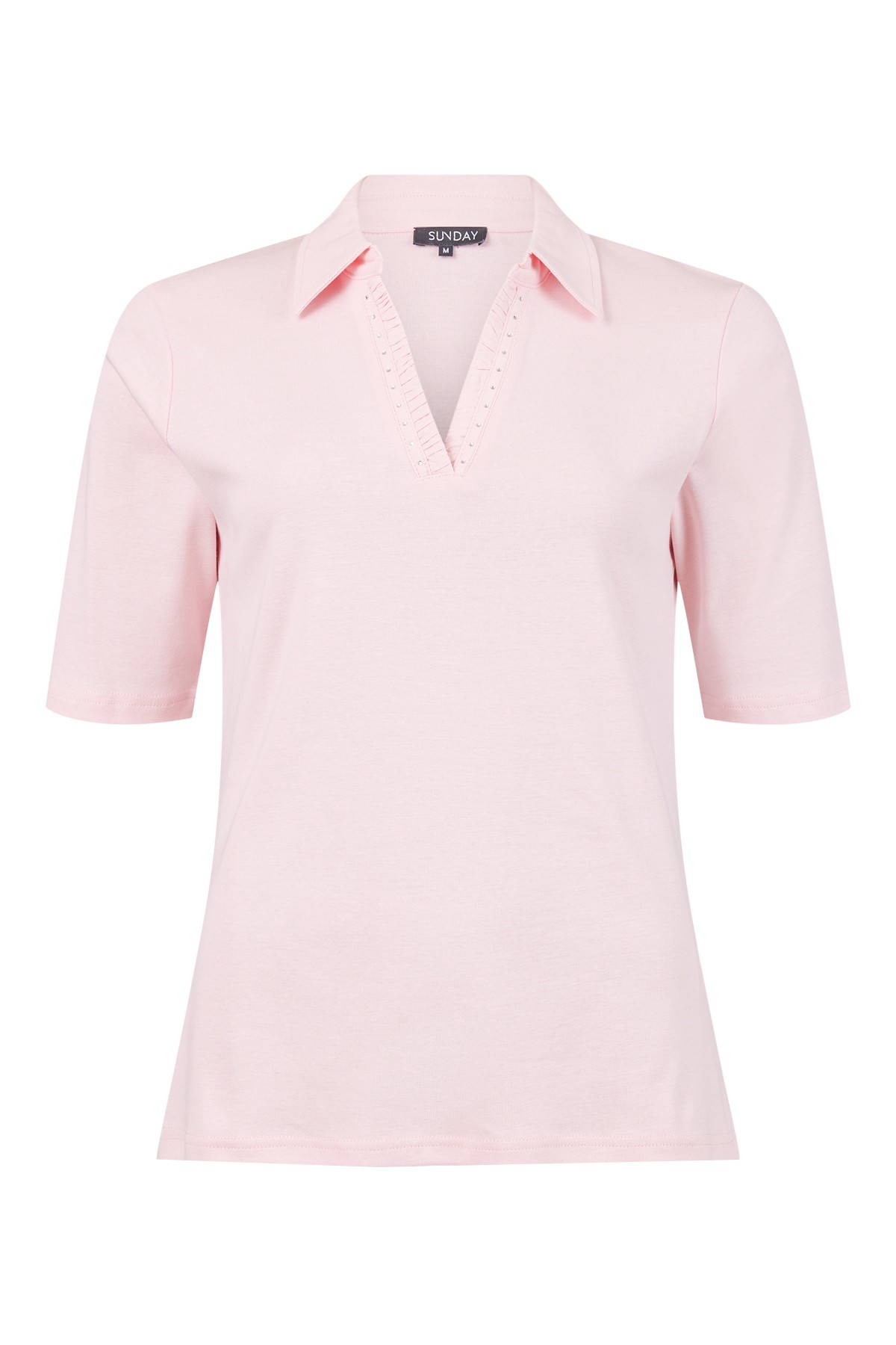 Sunday Diamante V-Neck Collared Cotton T-Shirt Pale Rose 41