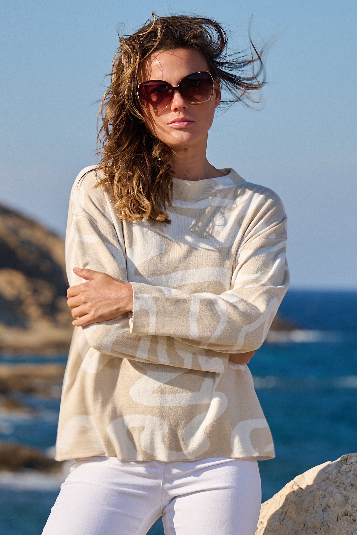 Sunday Eirini Abstract Fine Knit Jumper Pebble 1311