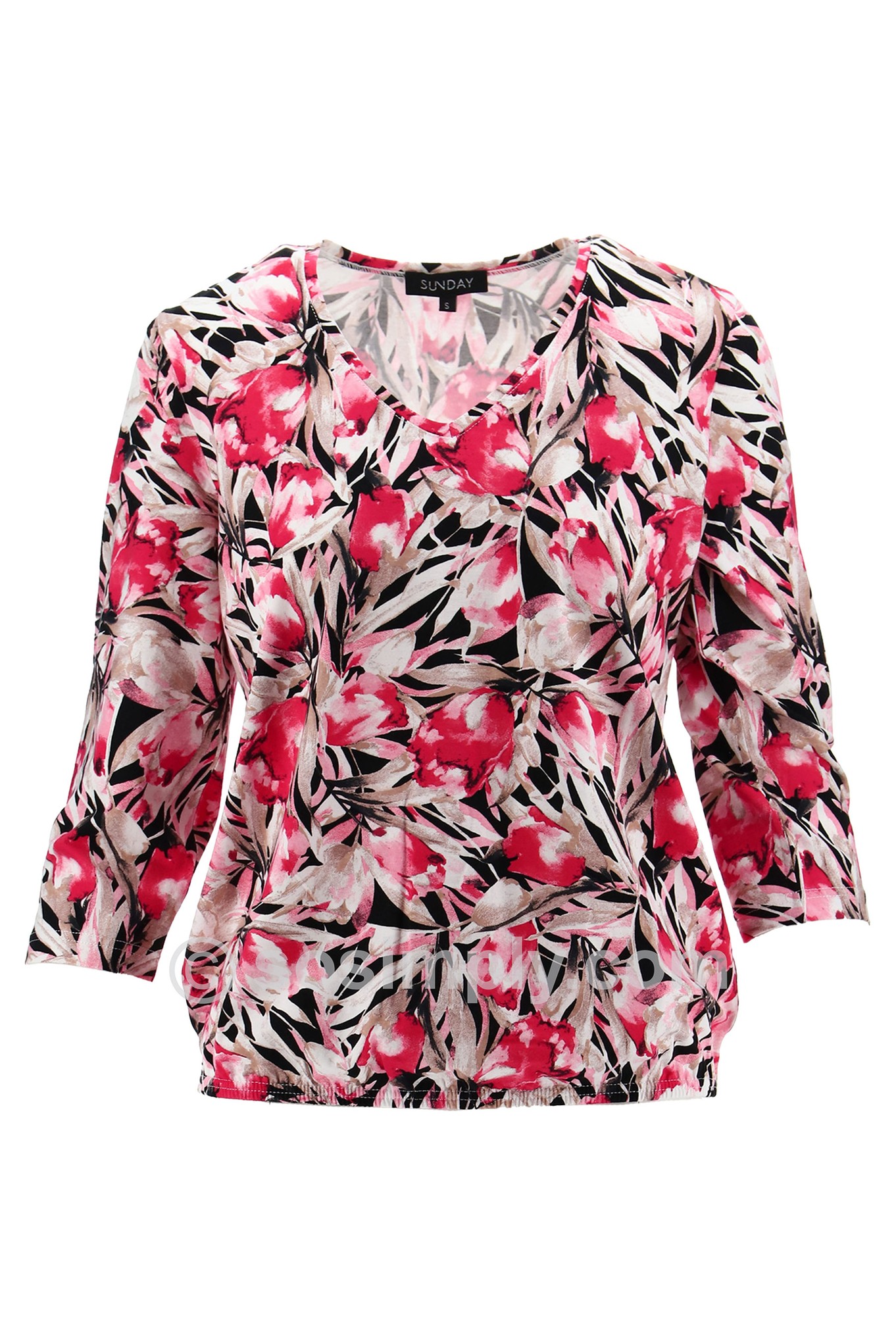 Sunday Essa Floral Abstract Top Crimson Red / Jet Black 131