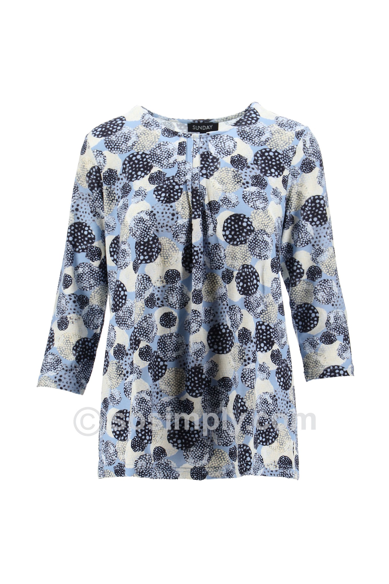 Sunday Mina Pleated Abstract Jersey Top Light Navy 77