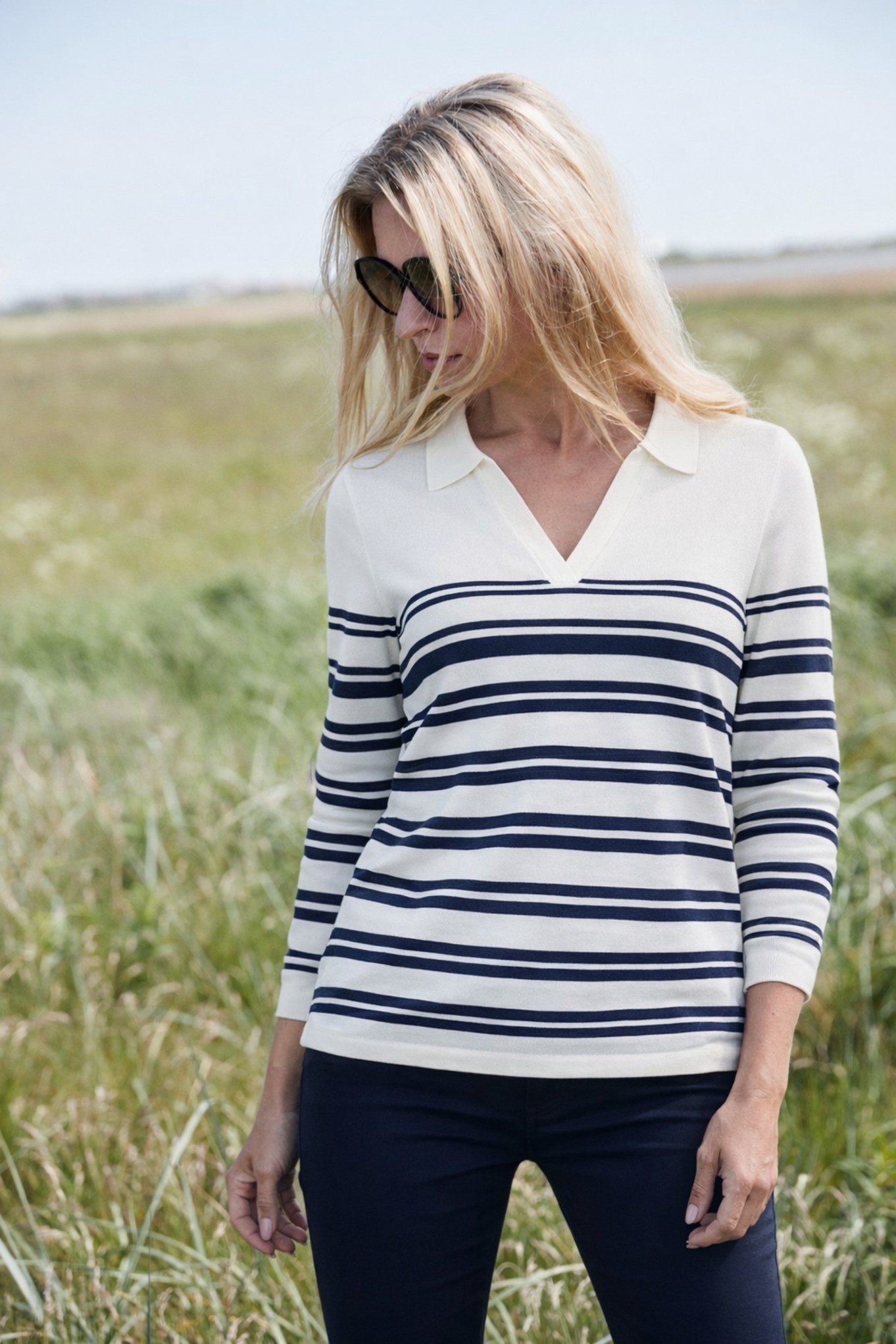 Sunday Sali Stripe Jumper Navy Mix 1167