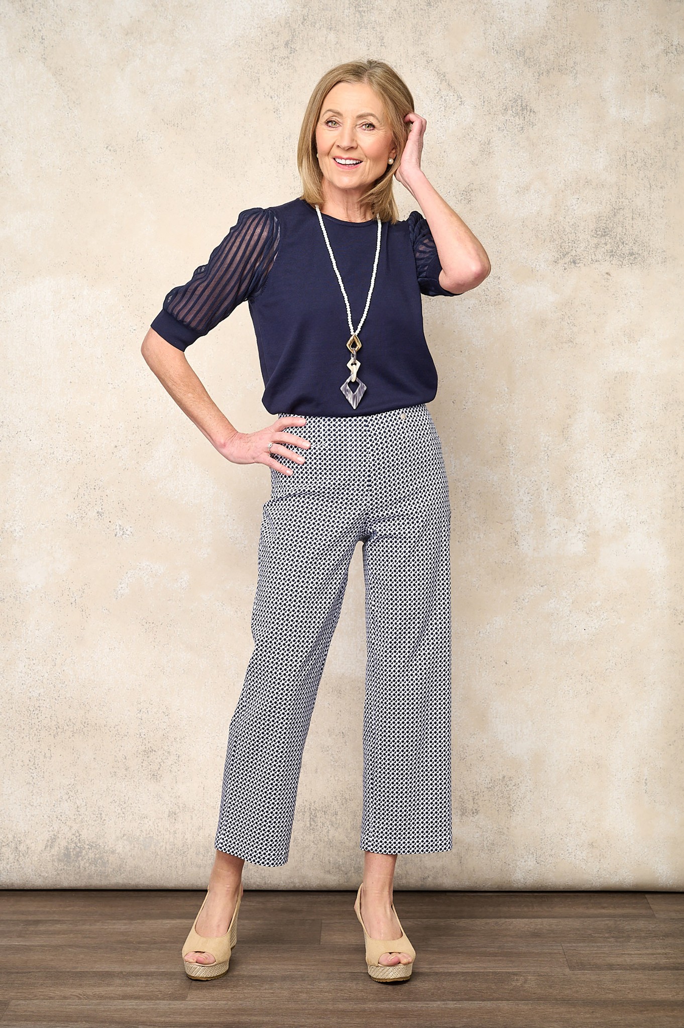 Robell Efi 09 Dotria Wide Leg Ankle Grazer  Navy 69