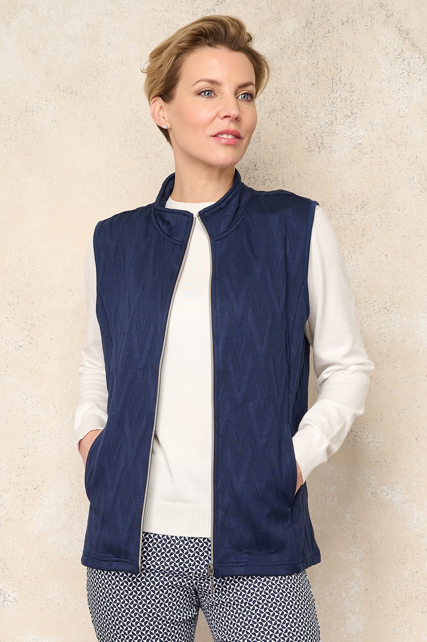Sunday Melania Jersey Chevron Knit Waistcoat Navy 69