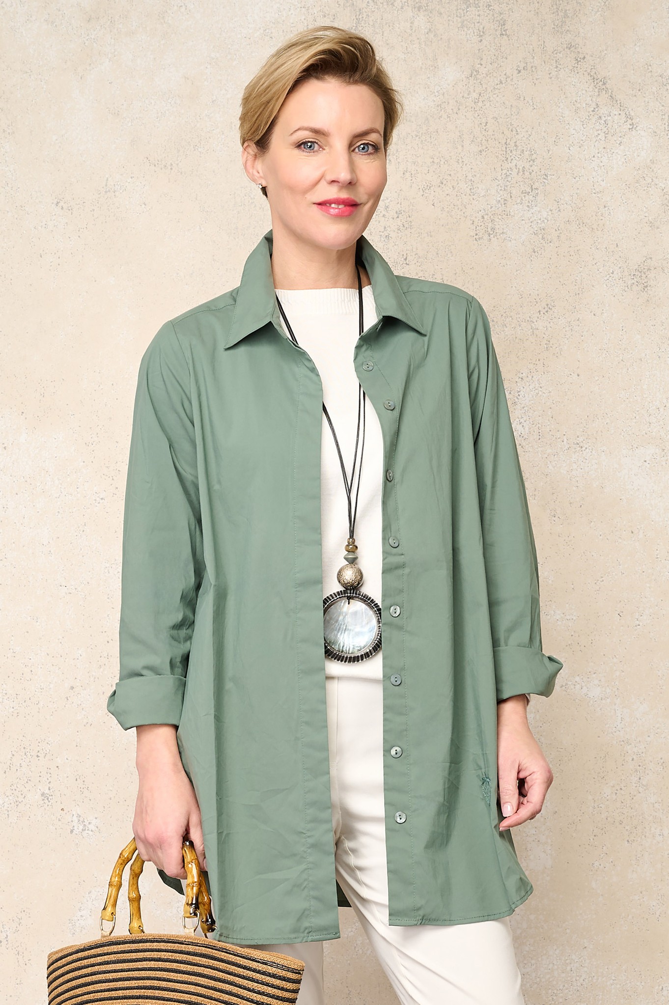 Noen Cotton Rich Relaxed Shirt Olive Green 87