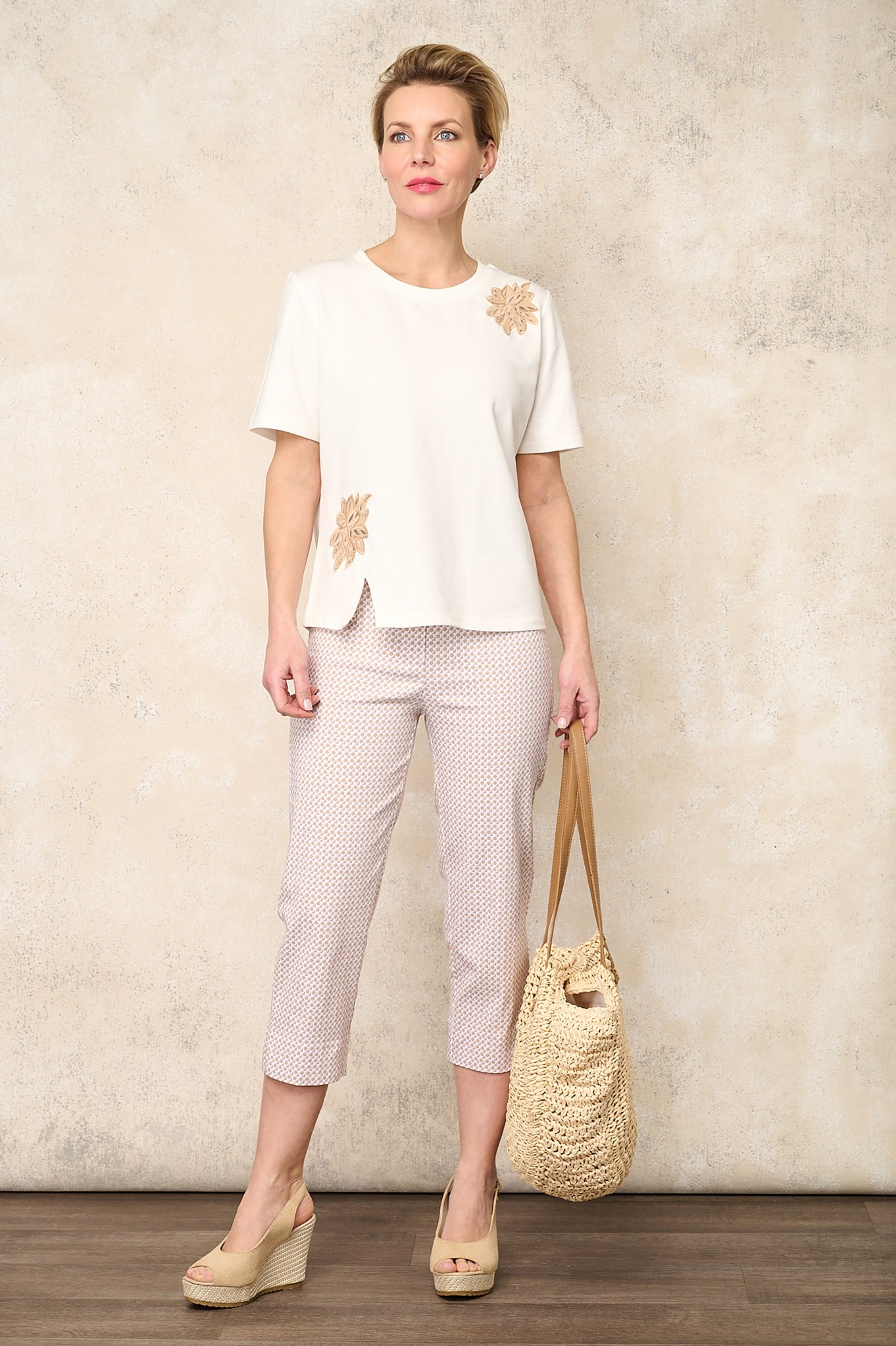 Robell Marie 07 Dotria Crop Trousers Beige 14
