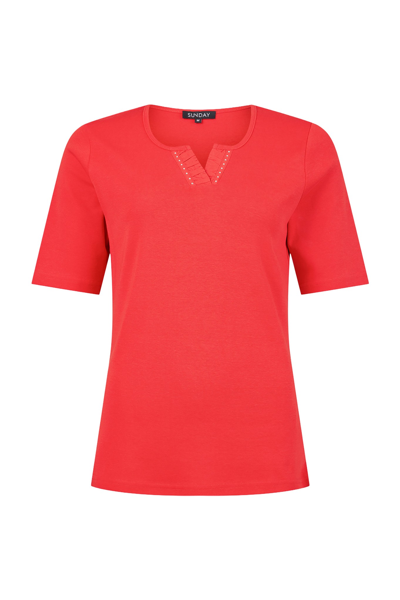 Sunday Round Split Diamante Cotton T-Shirt Red 401