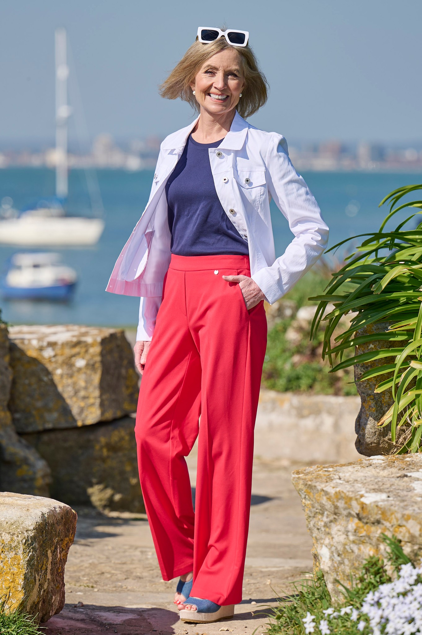 Robell Paula Relaxed Fit Wide Leg Trousers Red 400