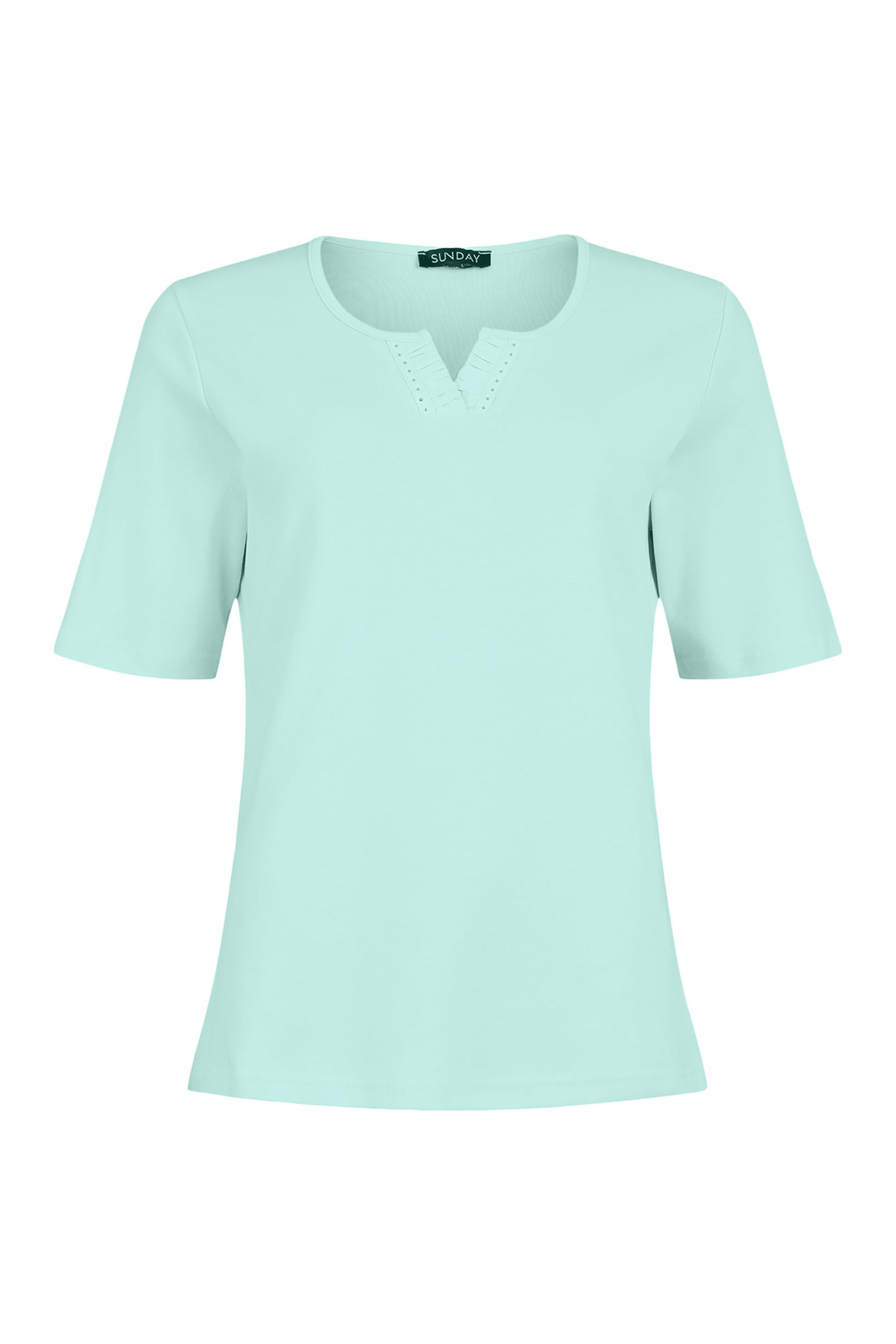 Sunday Round Split Diamante Cotton T-Shirt Aqua 810