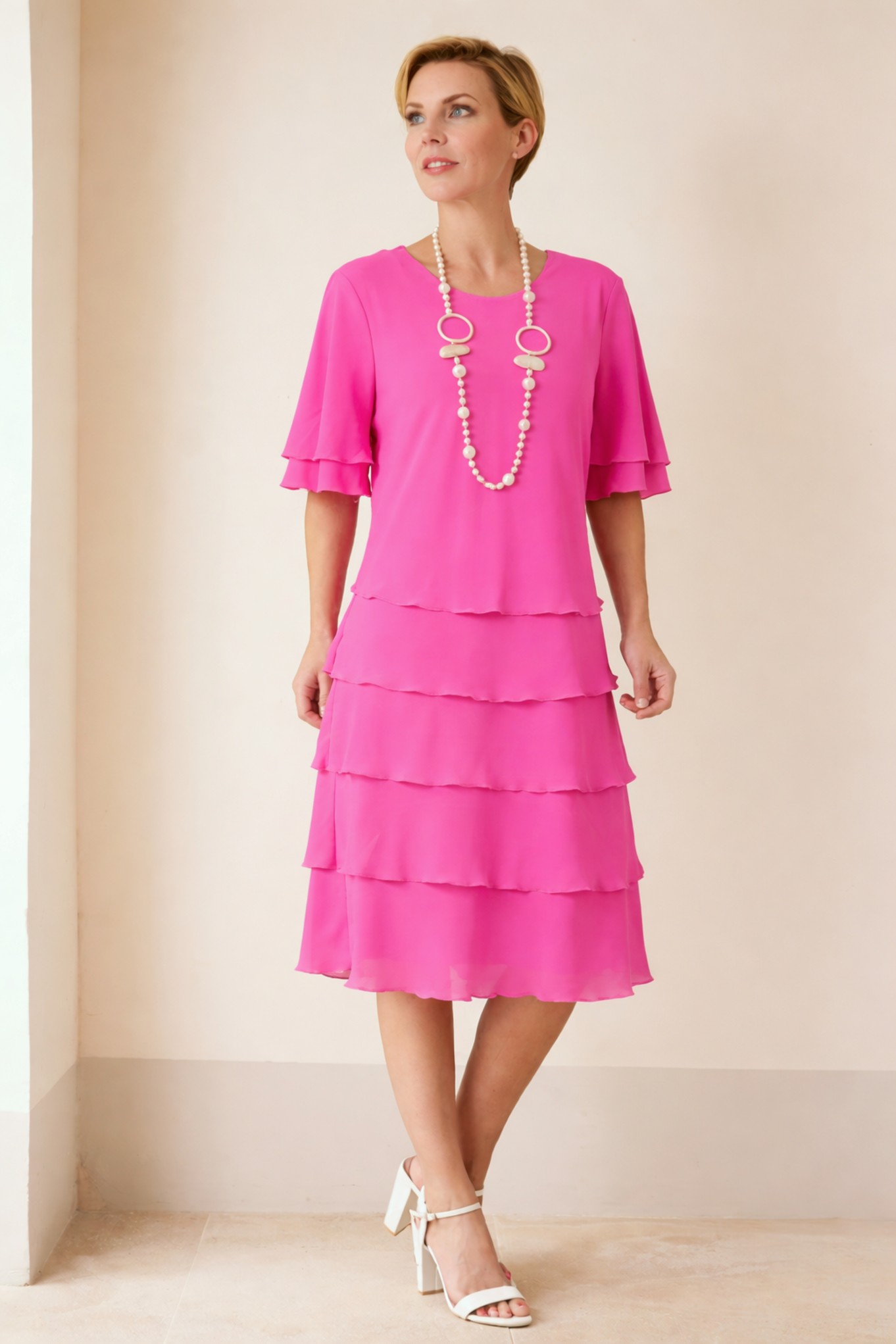 Sunday Tilly Tier Chiffon Dress Pink 43