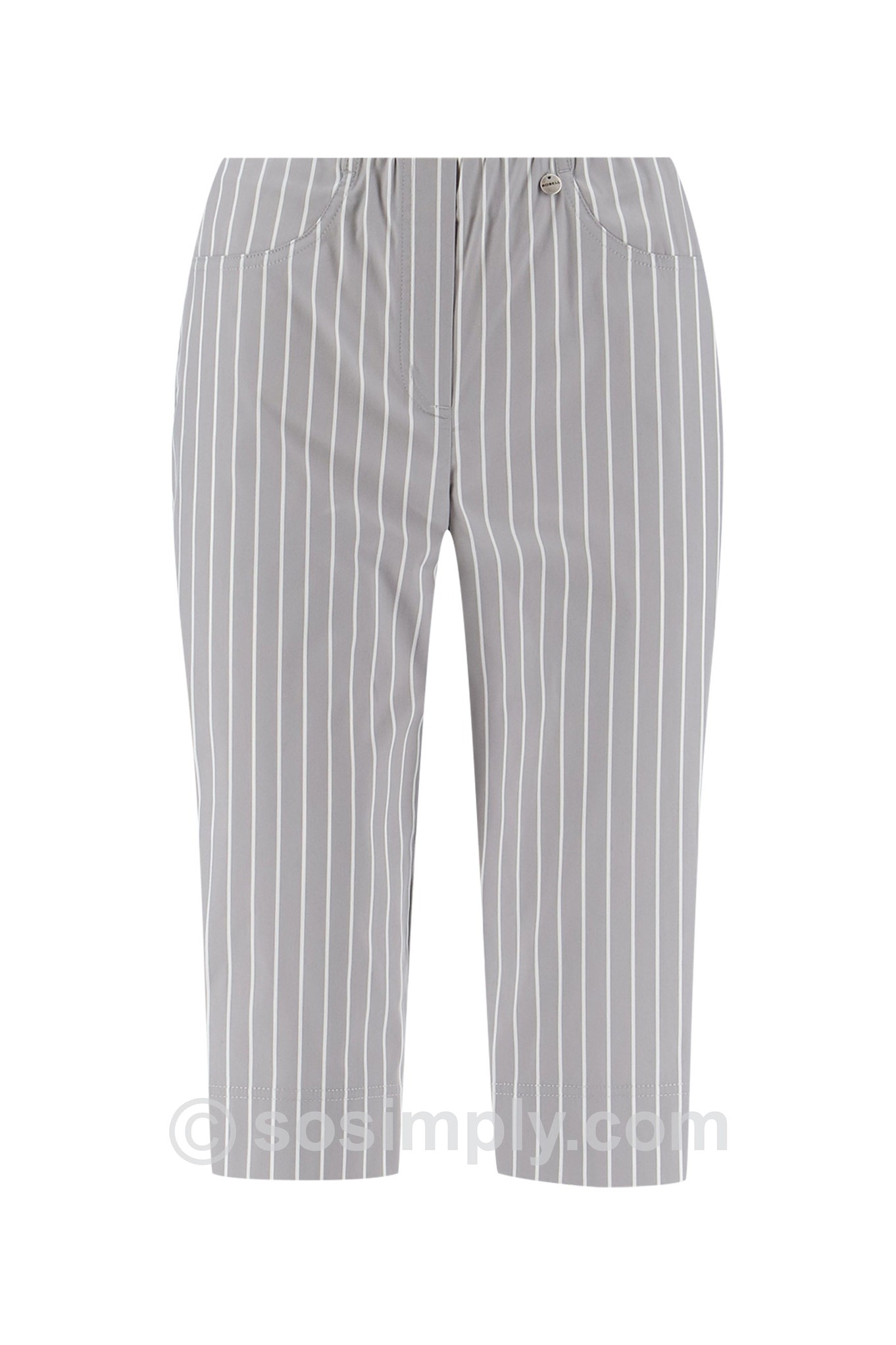 Robell Bella 05 Regency Stripe Bermuda Shorts Silver Grey 91