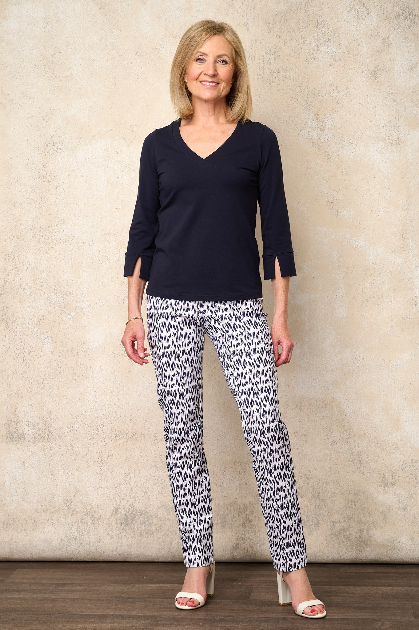 Robell Marie Lela Leopard Print Trousers Navy 69