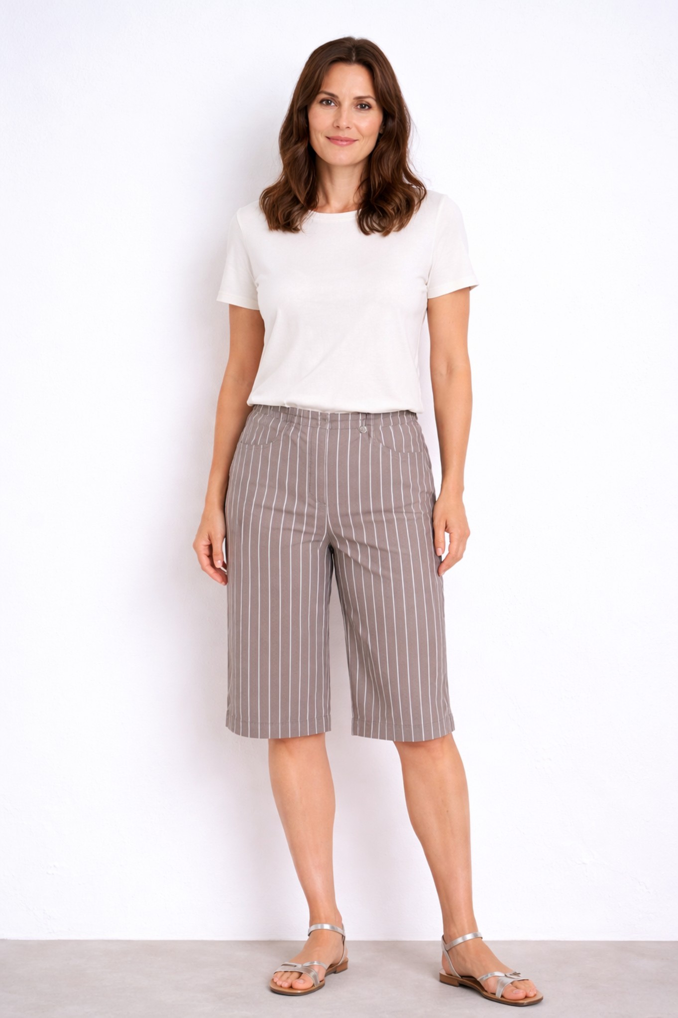 Robell Bella 05 Regency Stripe Bermuda Shorts Taupe 17