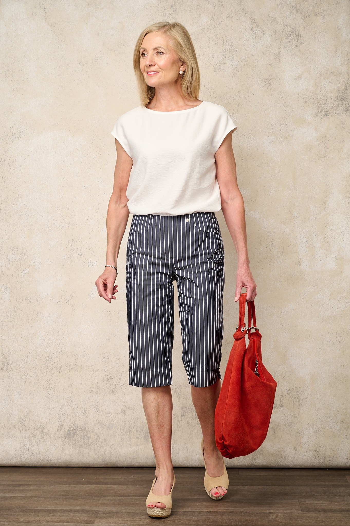 Robell Bella 05 Regency Stripe Bermuda Shorts Navy 69