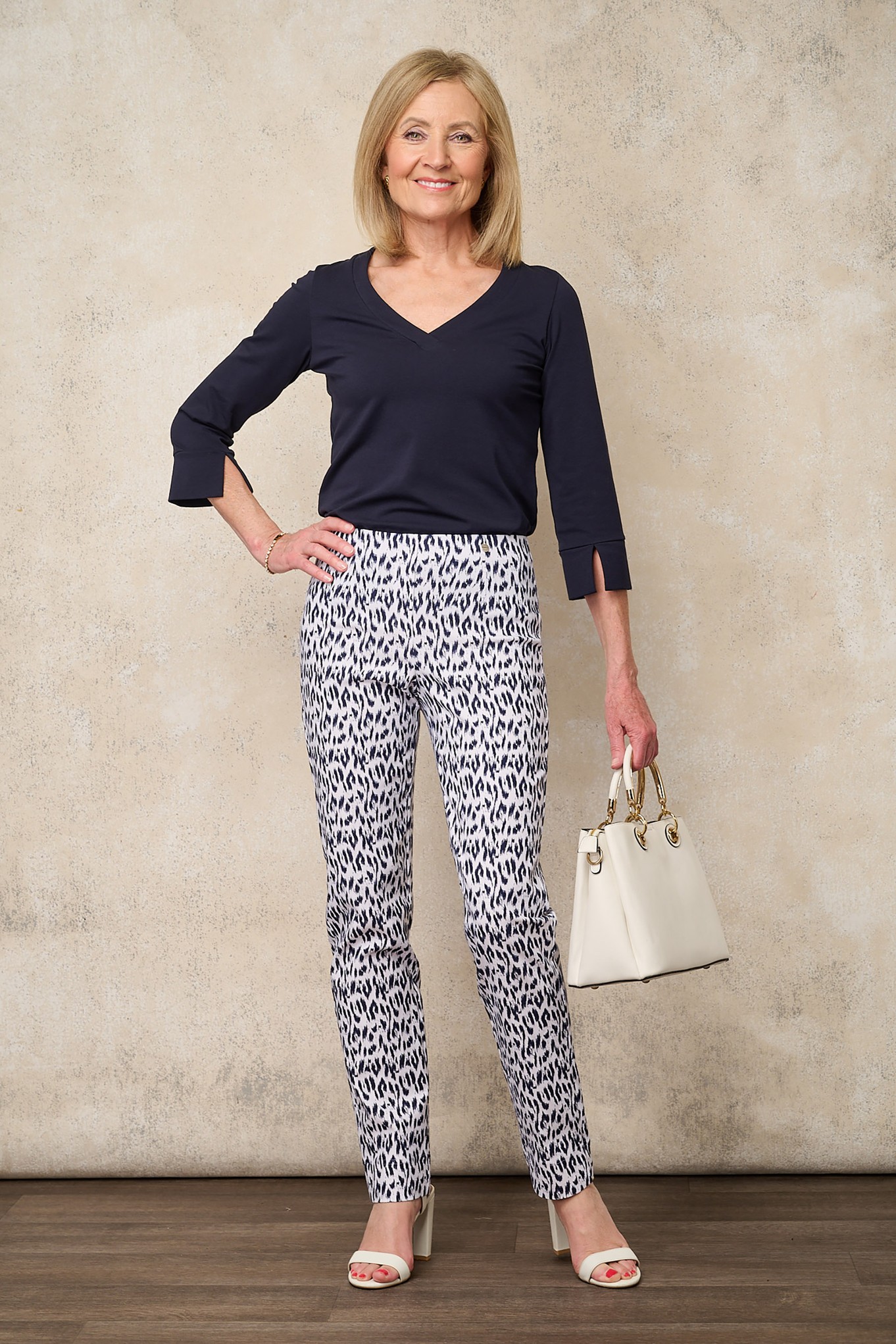 Robell Marie Lela Leopard Print Trousers Navy 69