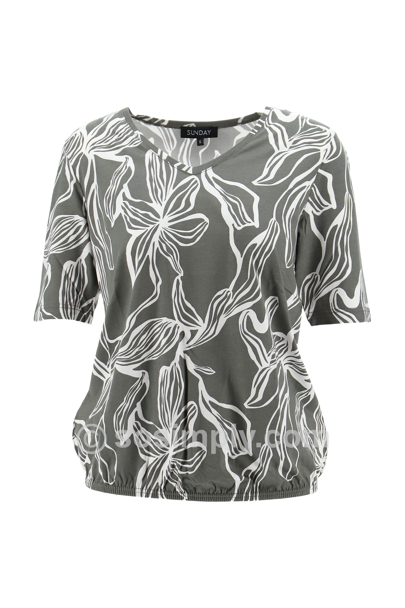 Sunday Mono Leaves V-Neck T-Shirt Sage 98