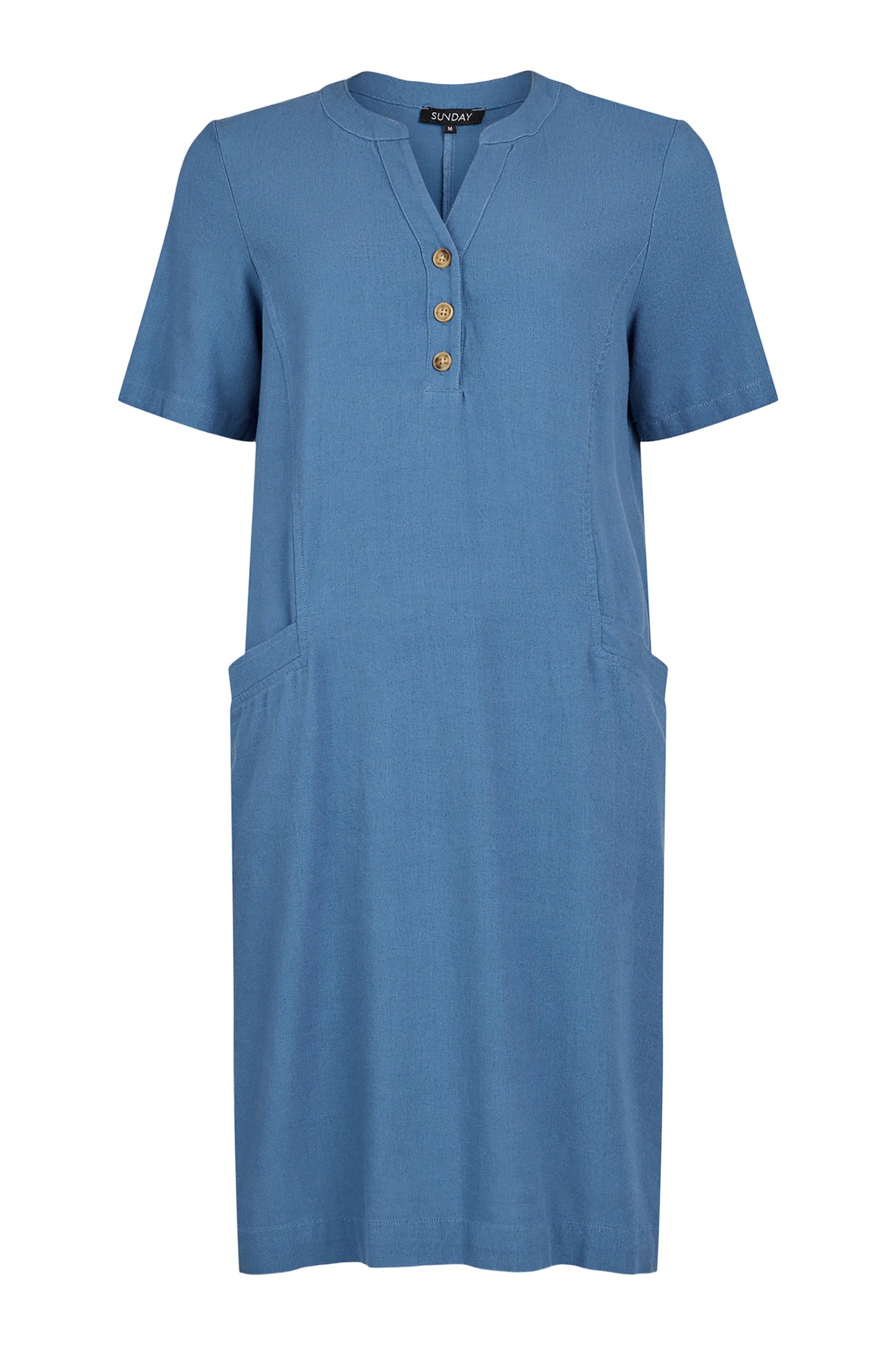 Sunday Palmira Button Neck Linen Dress French Blue 671