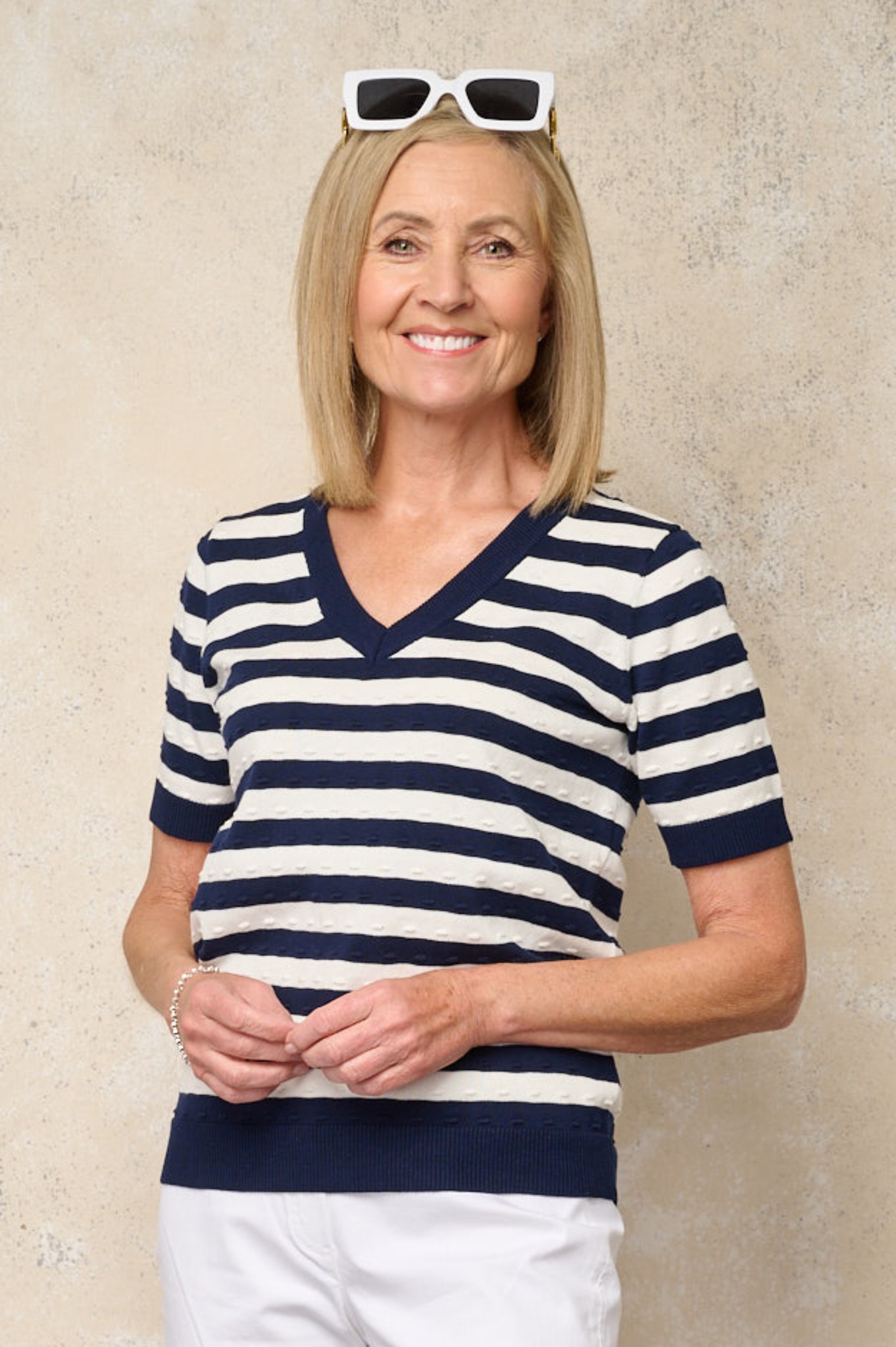 Sunday Riviera Stripe Top Navy 69