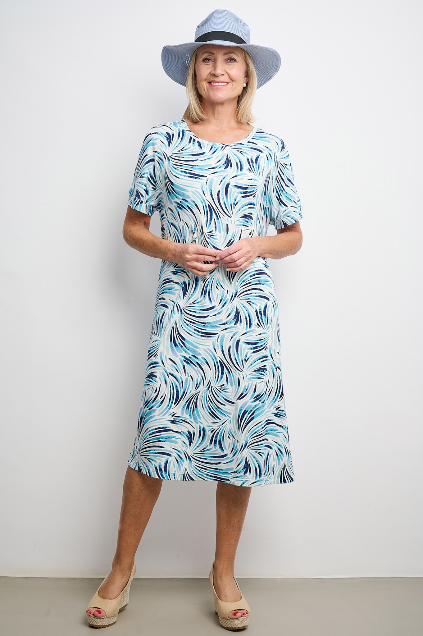Sunday Coastal Swirl Jersey Dress Light Navy 77