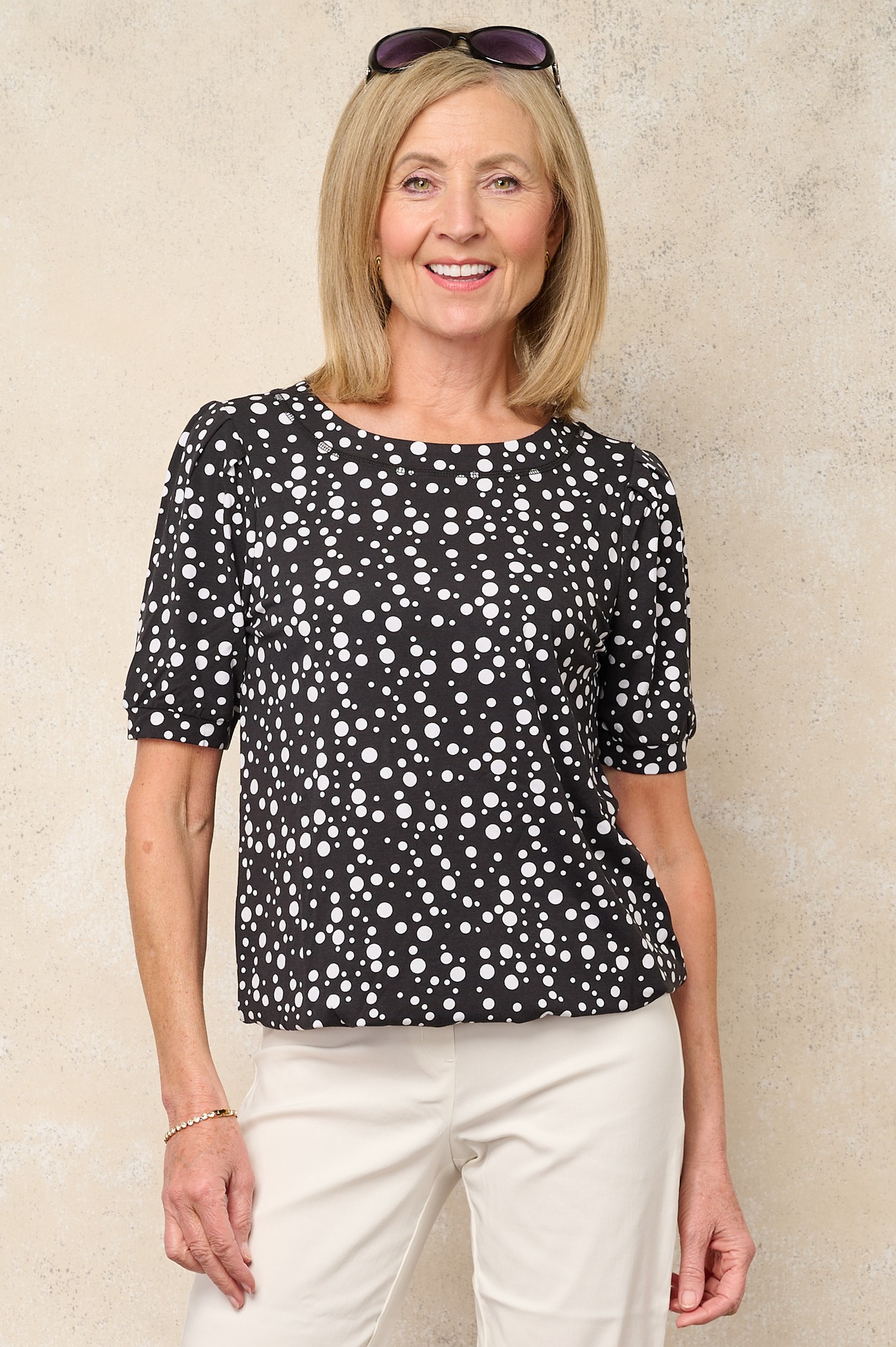 Sunday Polka Grace Jersey Top Black 90