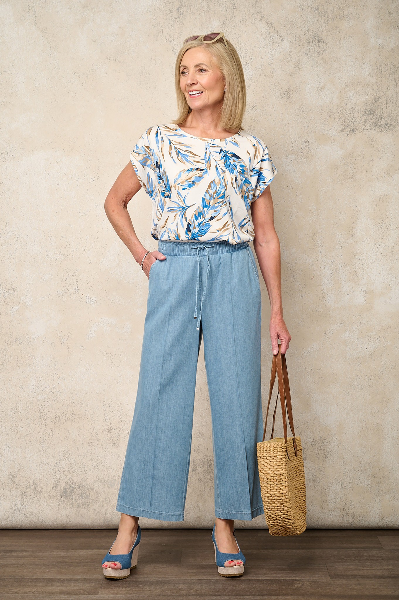Robell Kati 09 Lightweight Denim Culottes Washed Blue Denim 61