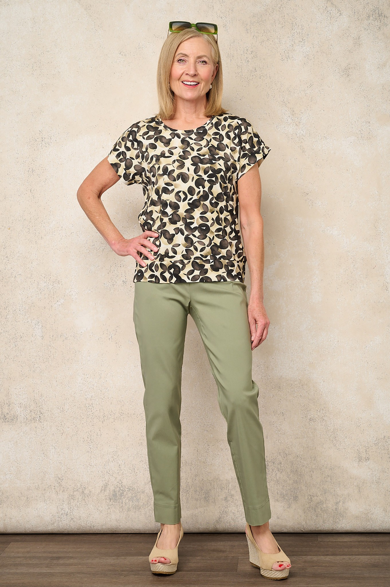 Robell Marie Petite Trousers Khaki Green 860