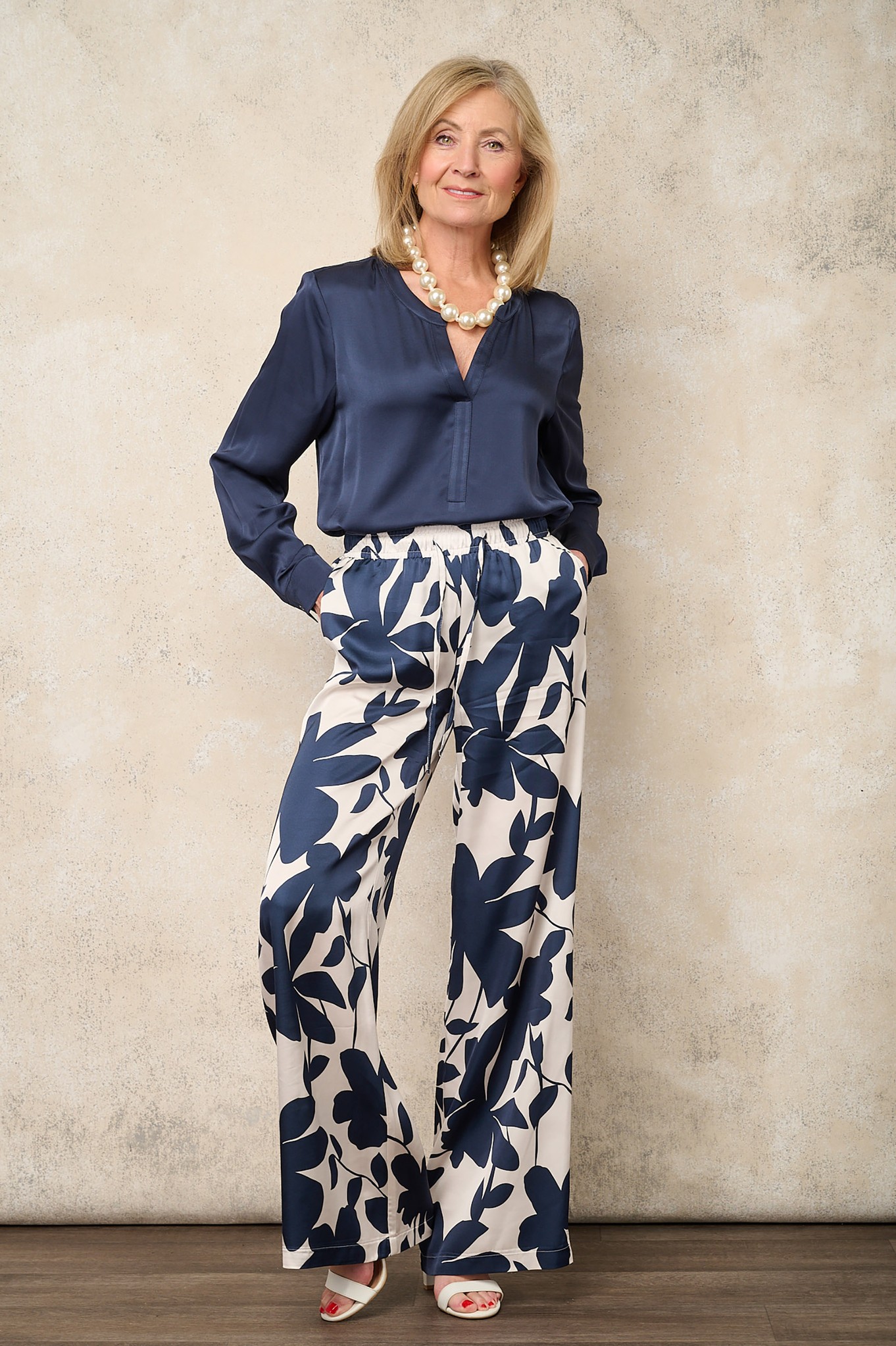 Melly Indigo Bloom Wide Leg Trousers Navy 69