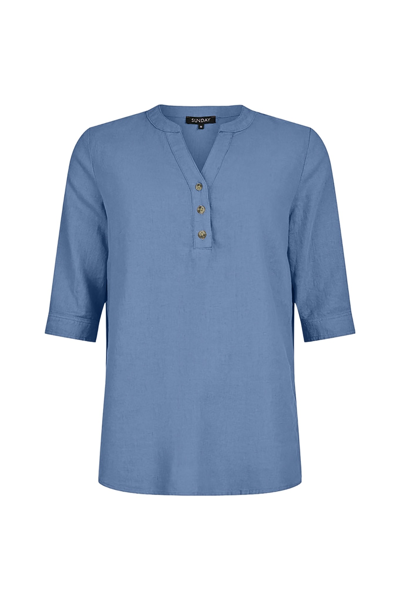 Sunday Palmira Button Neck Linen Top French Blue 671