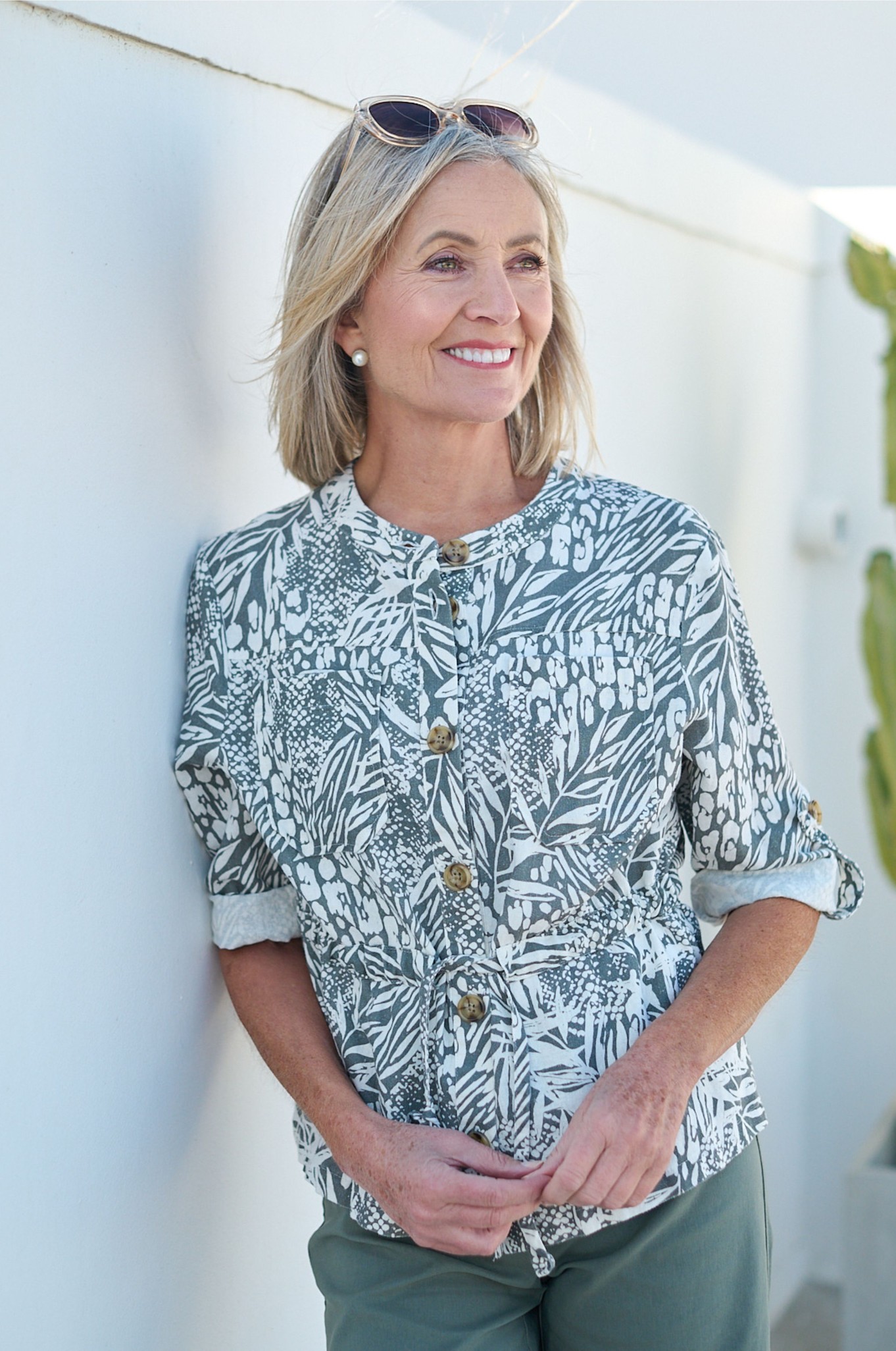 Sunday Fern Mosaic Linen Jacket Sage 98