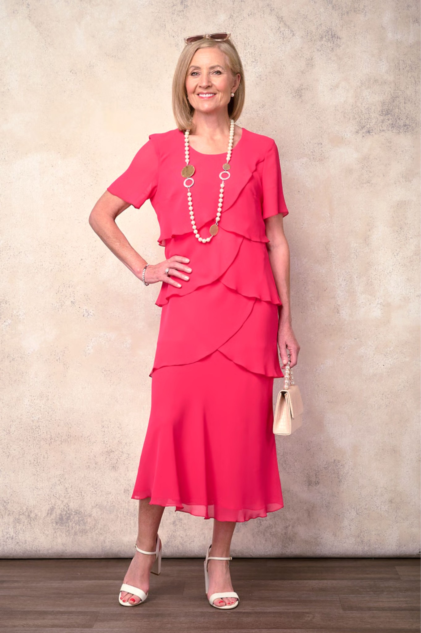 Habella Carmen Tier Dress Rose Red 44