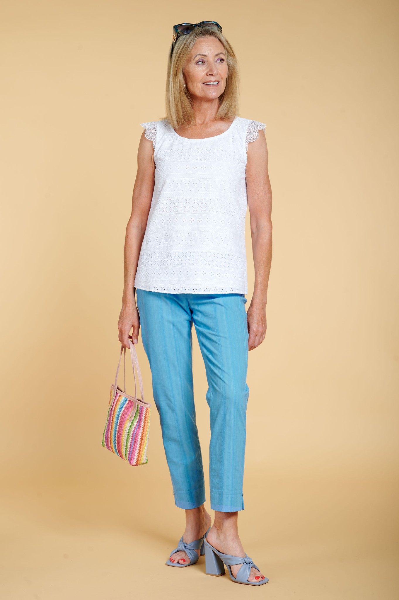 Robell Bella 09 Seersucker Ankle Grazers Soft Sky Blue 617